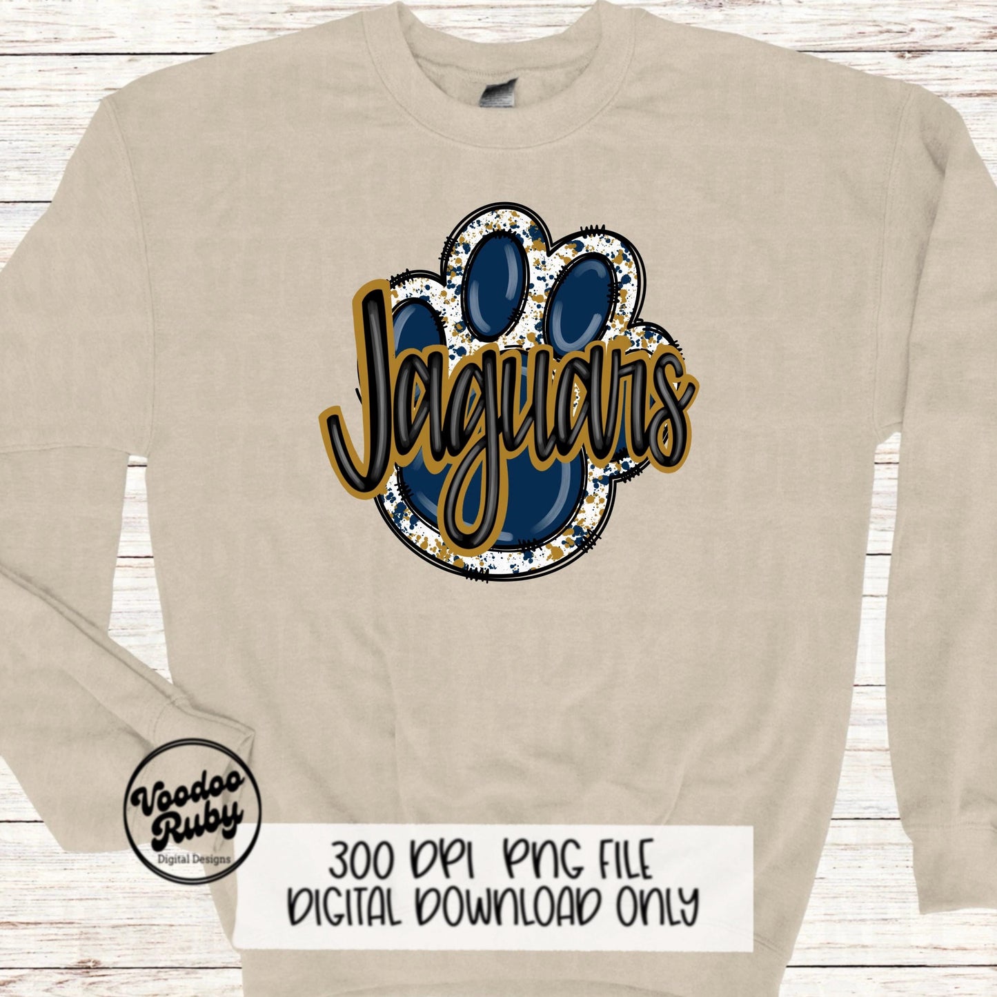 Jaguars PNG Design Sublimation Hand Drawn Digital Download Football png Blue Gold Paw Jaguars Football DTF Printable Clip Art