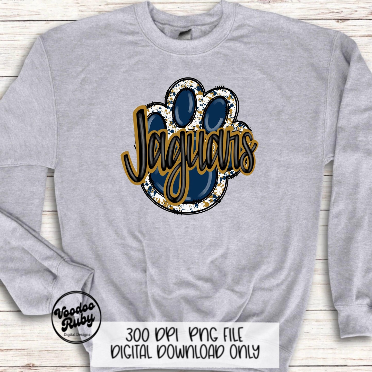 Jaguars PNG Design Sublimation Hand Drawn Digital Download Football png Blue Gold Paw Jaguars Football DTF Printable Clip Art