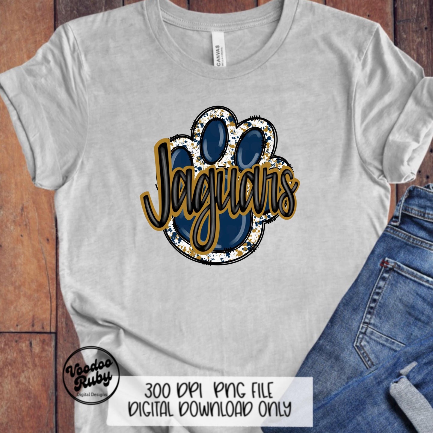 Jaguars PNG Design Sublimation Hand Drawn Digital Download Football png Blue Gold Paw Jaguars Football DTF Printable Clip Art