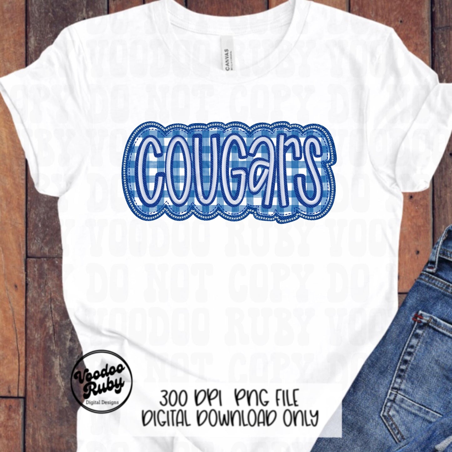 Cougars PNG Design Embroidery Faux Applique Hand Drawn Digital Download Sublimation Cougars PNG Football png Blue Cougars DTF Printable