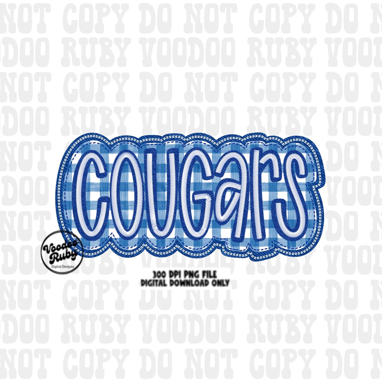 Cougars PNG Design Embroidery Faux Applique Hand Drawn Digital Download Sublimation Cougars PNG Football png Blue Cougars DTF Printable