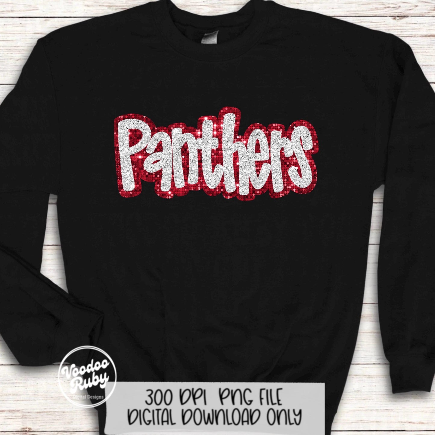 Panthers Mascot Design PNG Sublimation Glitter Hand Drawn Digital Download Faux Sequins Patch Faux Appliqué Red White Panthers Football
