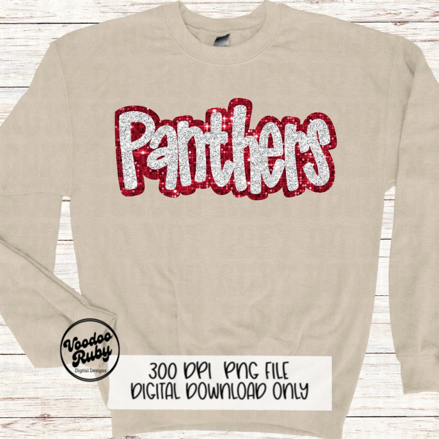 Panthers Mascot Design PNG Sublimation Glitter Hand Drawn Digital Download Faux Sequins Patch Faux Appliqué Red White Panthers Football