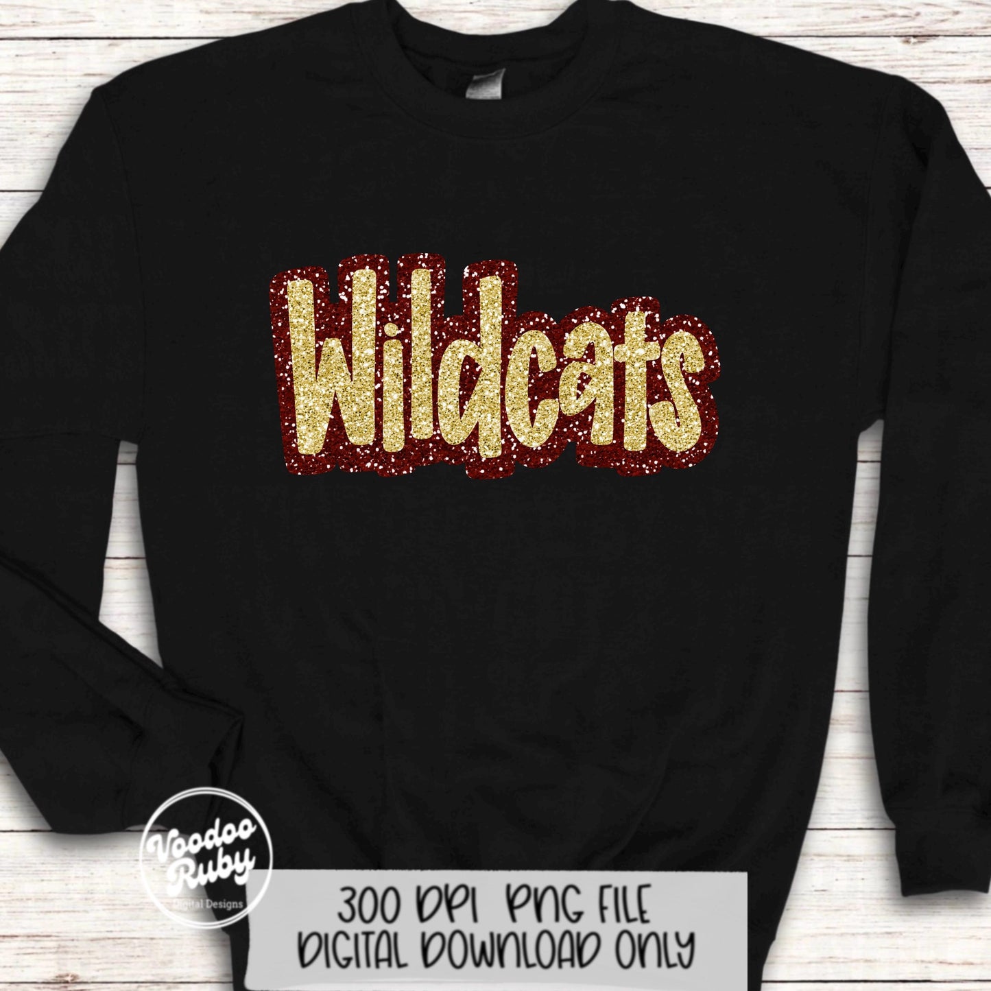 Wildcats Design PNG Sublimation Hand Drawn Digital Download Faux Chenille PNG Maroon Gold Football png Sequin Glitter Wildcats DTF Printable