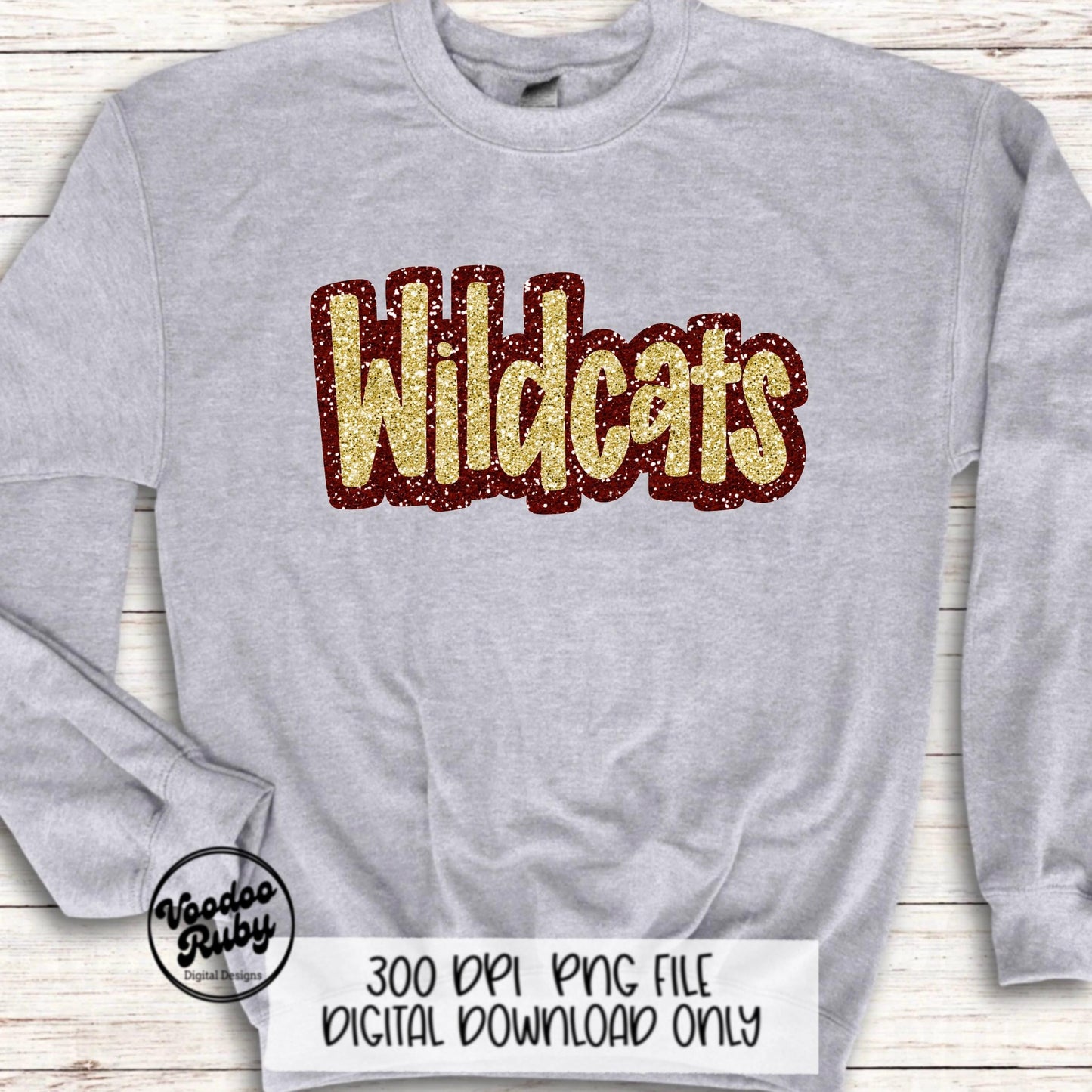 Wildcats Design PNG Sublimation Hand Drawn Digital Download Faux Chenille PNG Maroon Gold Football png Sequin Glitter Wildcats DTF Printable