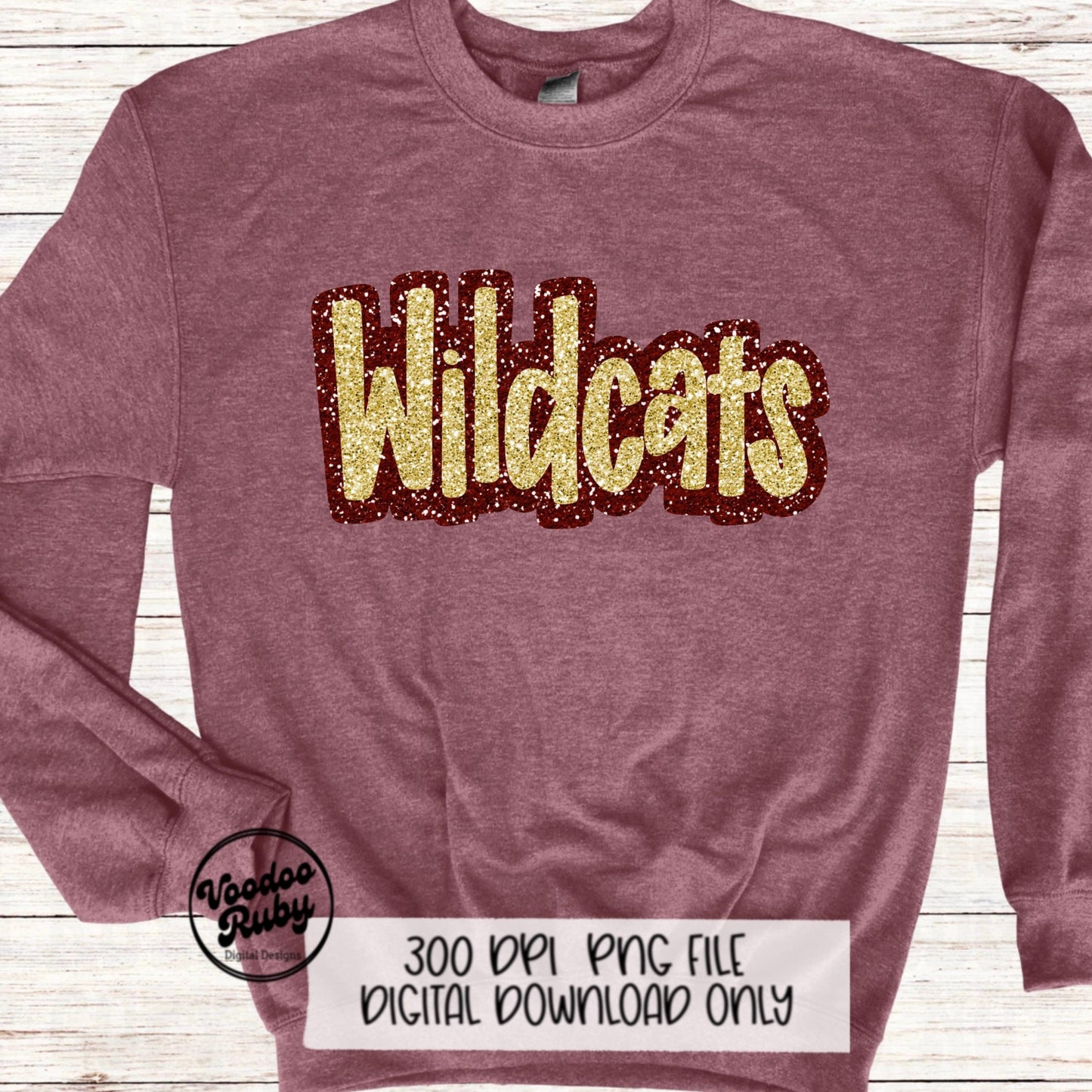 Wildcats Design PNG Sublimation Hand Drawn Digital Download Faux Chenille PNG Maroon Gold Football png Sequin Glitter Wildcats DTF Printable