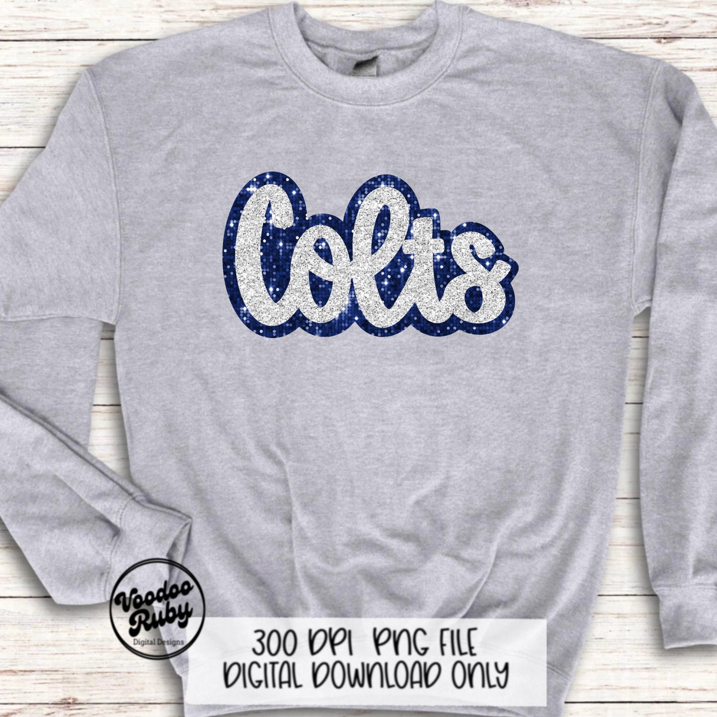 Colts PNG Design Sublimation Hand Drawn Digital Download Glitter Navy Blue Colts Football Mascot DTF Printable Faux Sequin Patch Colts