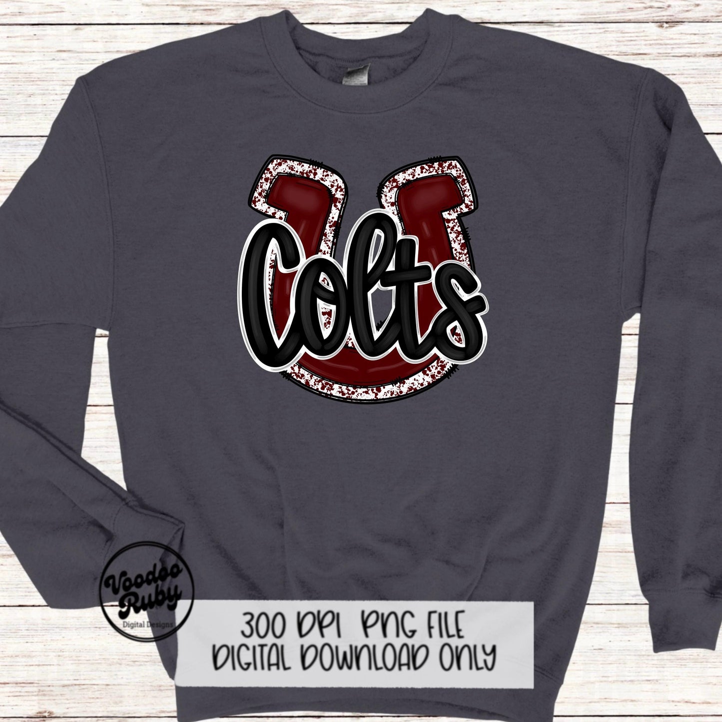Colts PNG Design Sublimation Hand Drawn Digital Download Maroon Colts Football Mascot DTF Printable
