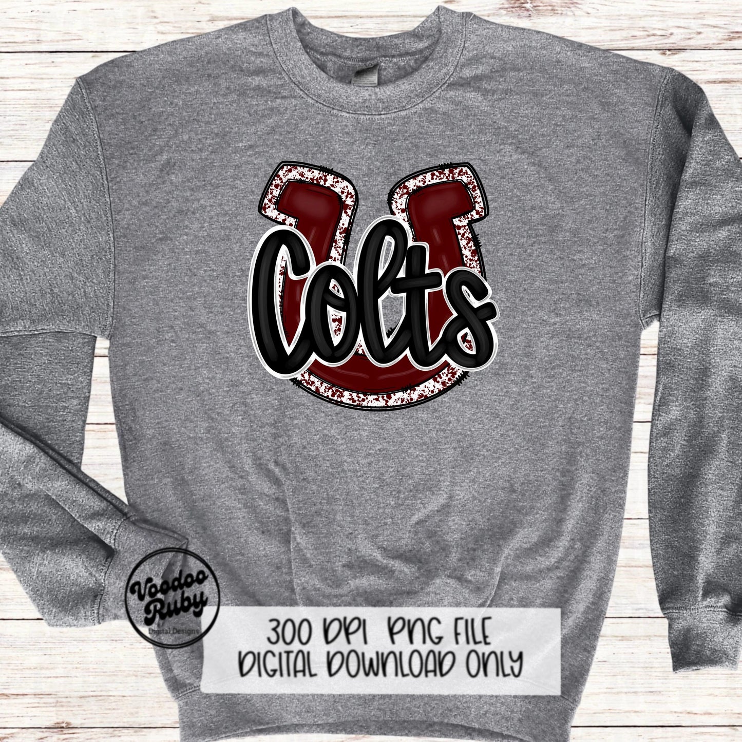 Colts PNG Design Sublimation Hand Drawn Digital Download Maroon Colts Football Mascot DTF Printable