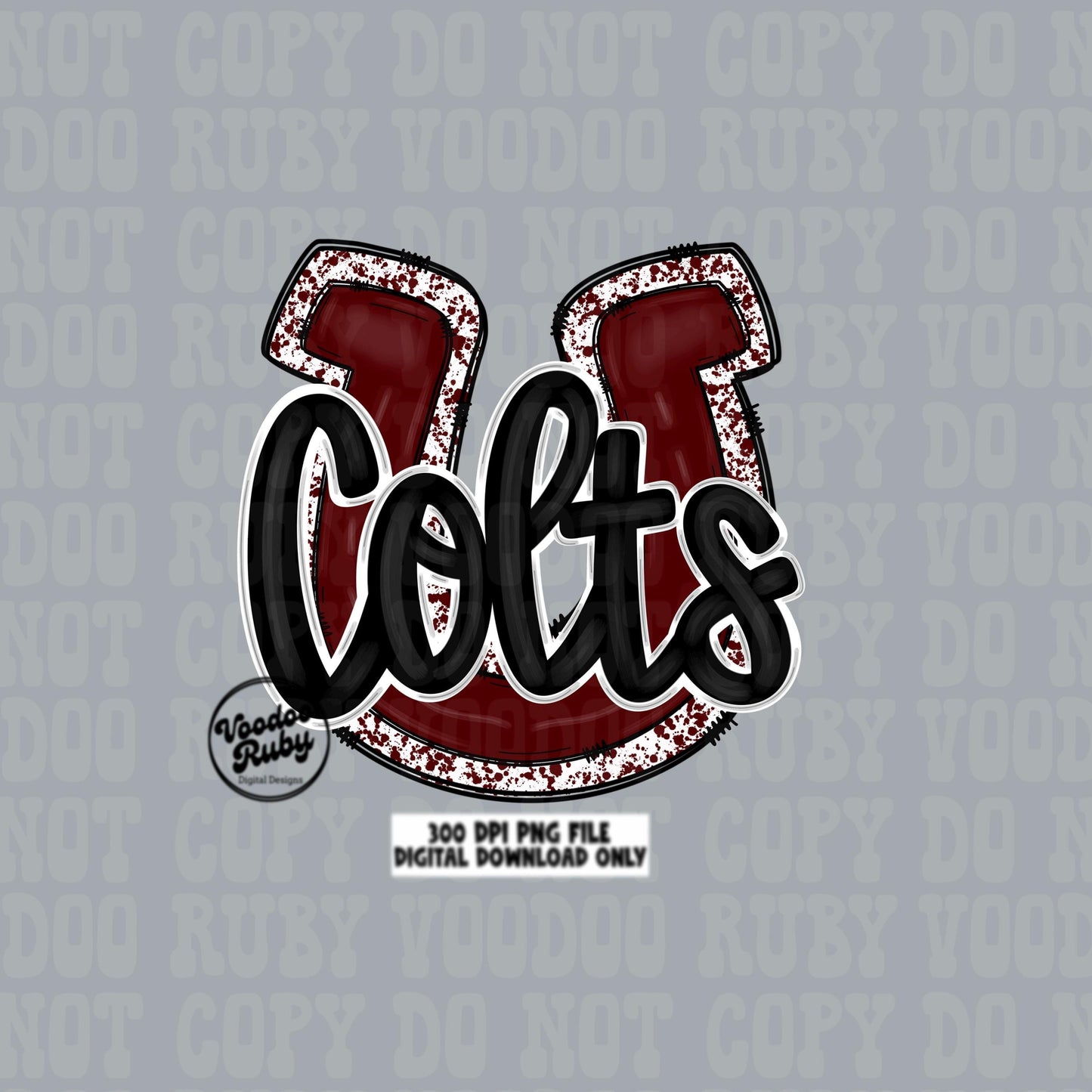 Colts PNG Design Sublimation Hand Drawn Digital Download Maroon Colts Football Mascot DTF Printable