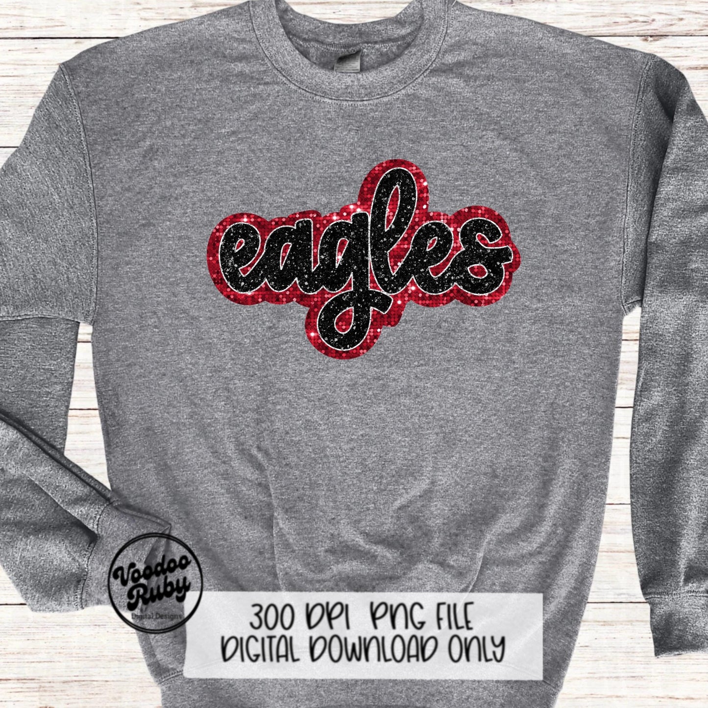 Eagles Mascot PNG: Red Black Glitter, Sublimation Design (Digital Download)