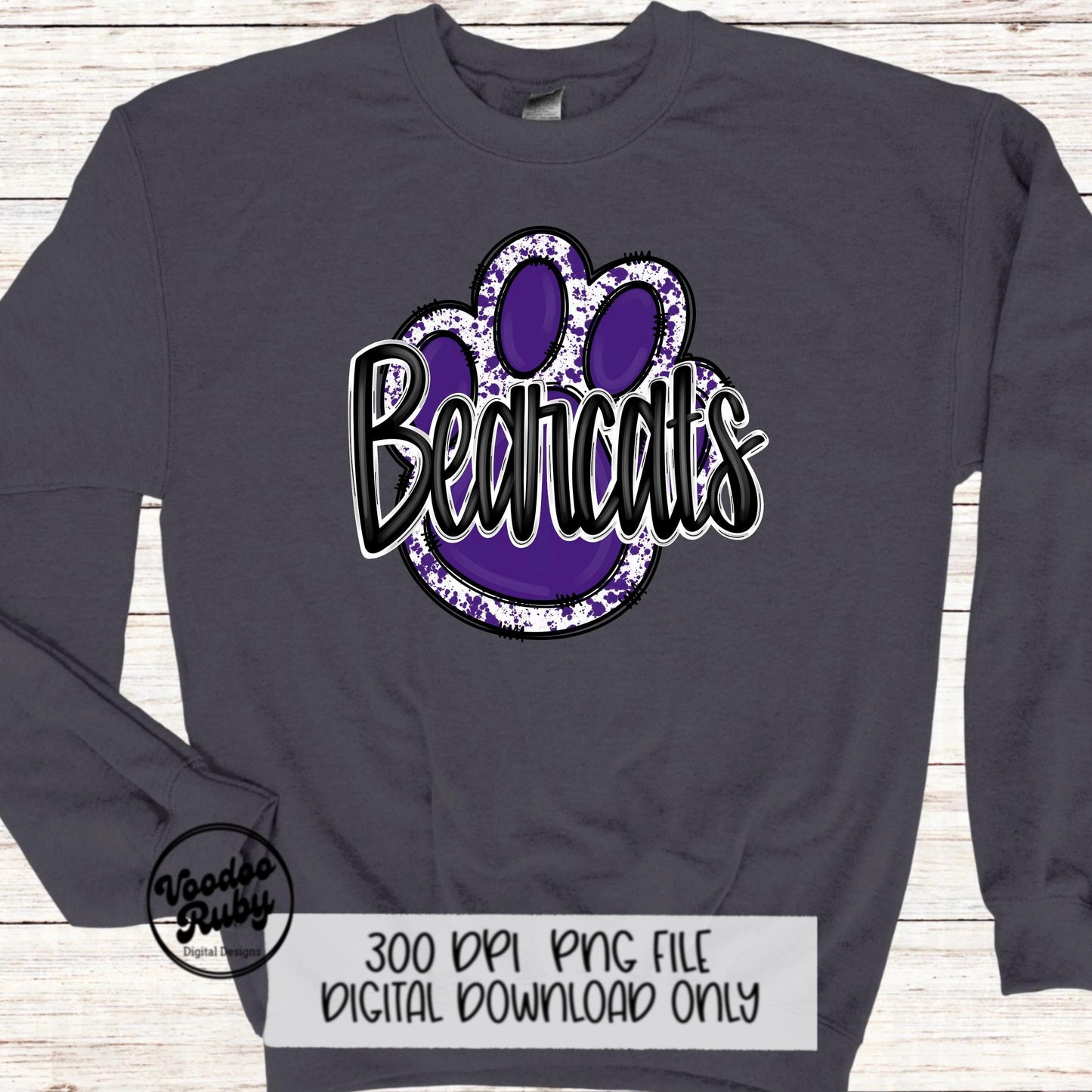 Bearcats PNG Design Sublimation Hand Drawn Digital Download Football PNG Purple Bearcats Paw Print DTF Printable Clip Art School Mascot