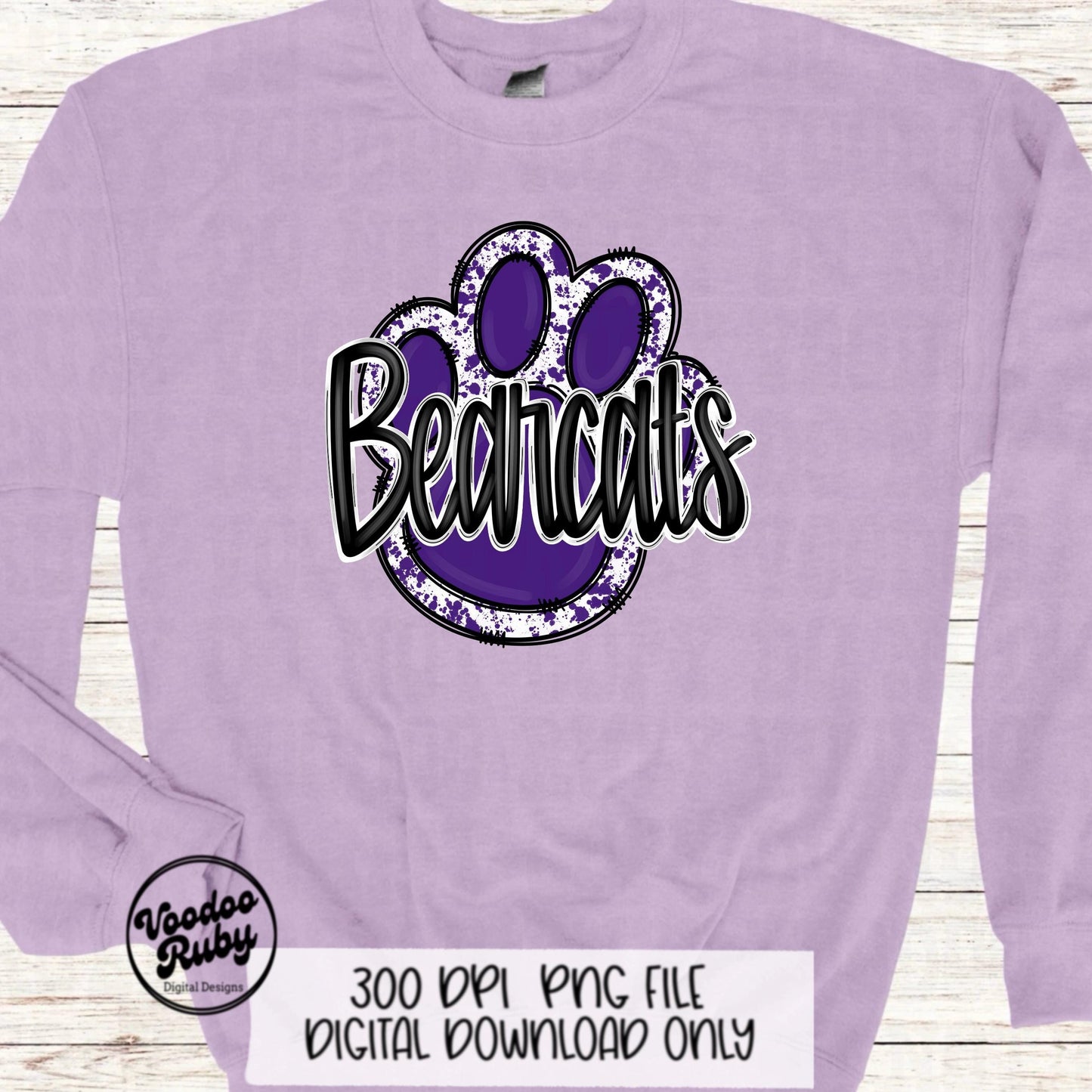 Bearcats PNG Design Sublimation Hand Drawn Digital Download Football PNG Purple Bearcats Paw Print DTF Printable Clip Art School Mascot