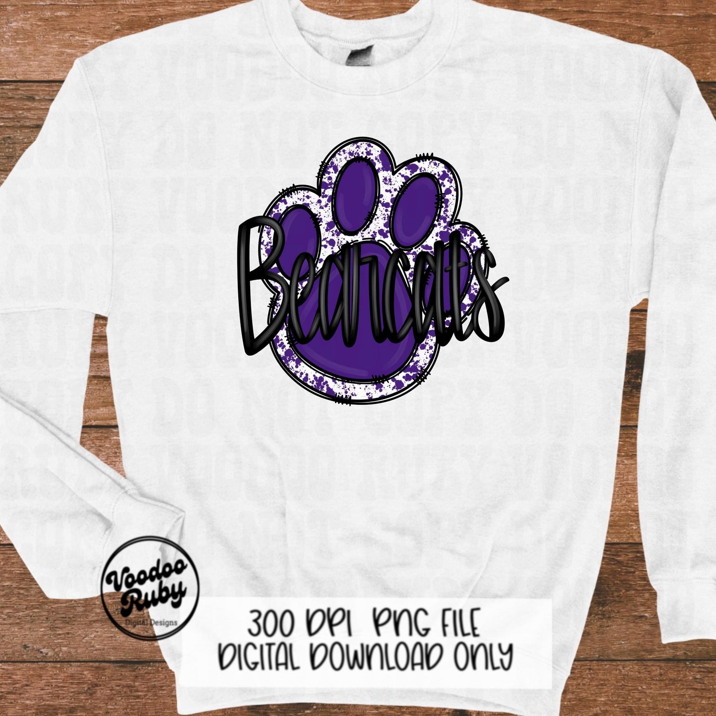 Bearcats PNG Design Sublimation Hand Drawn Digital Download Football PNG Purple Bearcats Paw Print DTF Printable Clip Art School Mascot