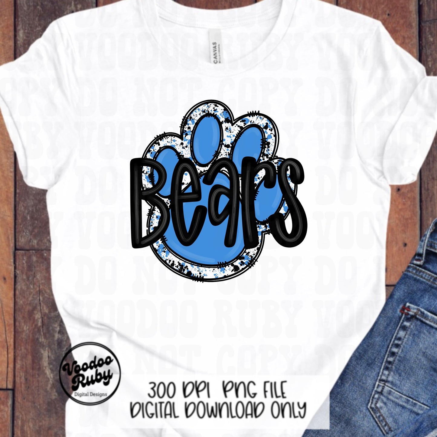 Bears Mascot Paw Print PNG: Blue & Black Sublimation (Digital Download)
