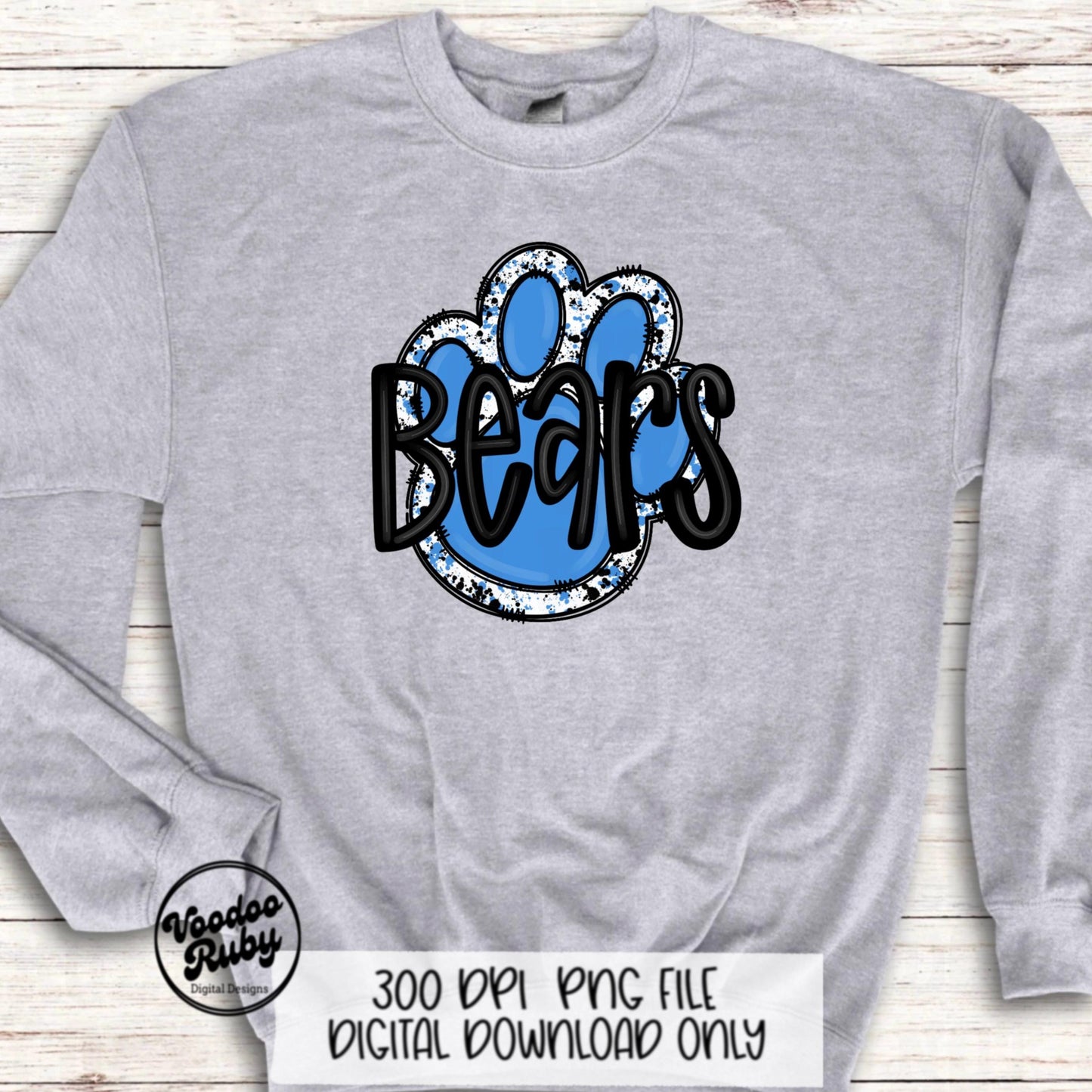 Bears Mascot Paw Print PNG: Blue & Black Sublimation (Digital Download)