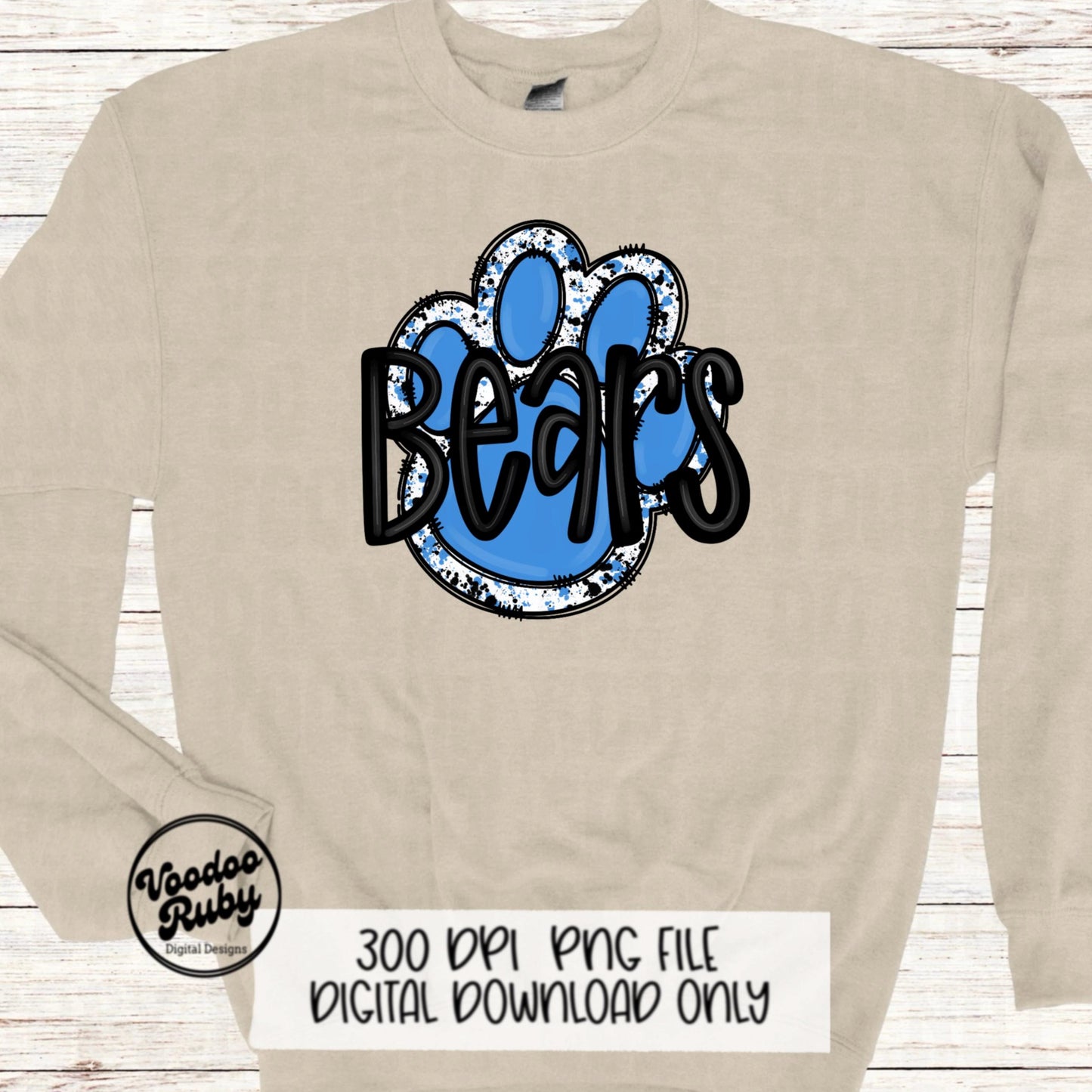 Bears Mascot Paw Print PNG: Blue & Black Sublimation (Digital Download)