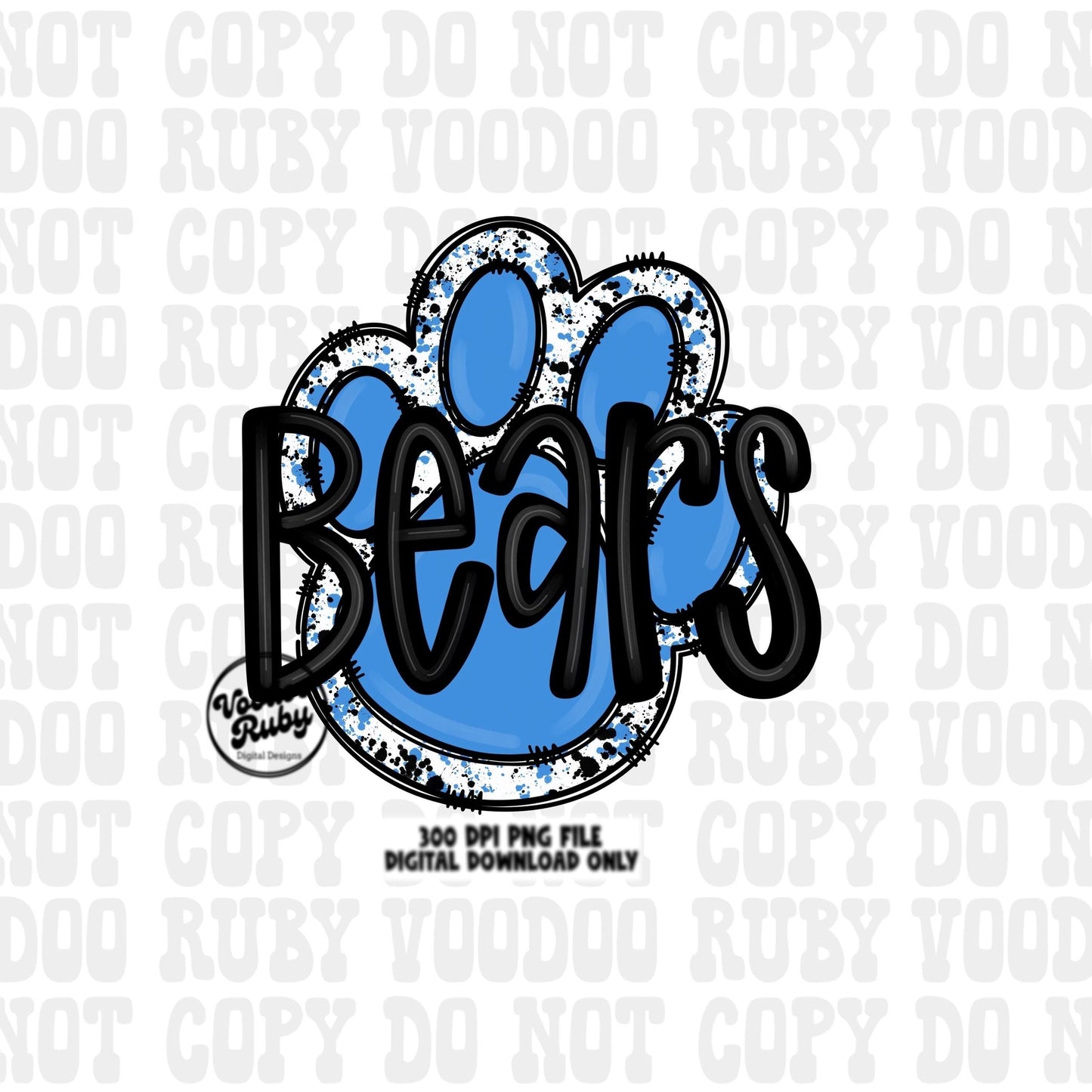 Bears Mascot Paw Print PNG: Blue & Black Sublimation (Digital Download)