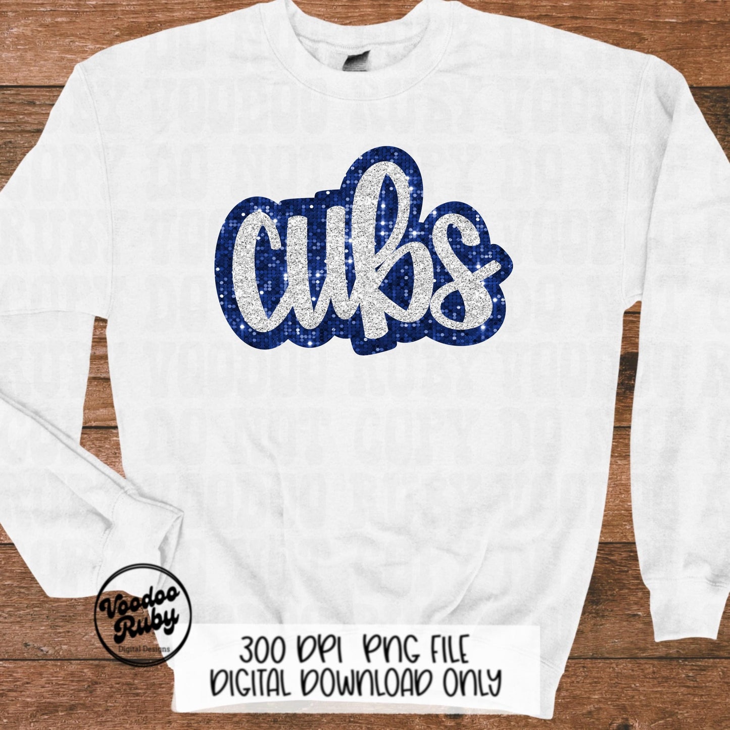 Glitter Cubs Design PNG Sublimation Hand Drawn Digital Download Faux Sequins Football PNG Blue Cubs DTF Printable Cubs Mascot png Clip Art