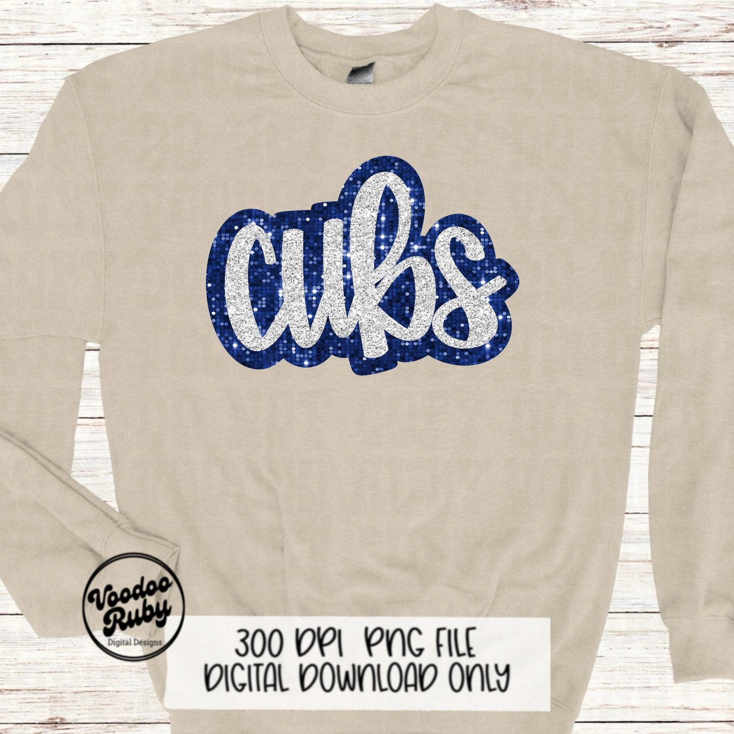 Glitter Cubs Design PNG Sublimation Hand Drawn Digital Download Faux Sequins Football PNG Blue Cubs DTF Printable Cubs Mascot png Clip Art