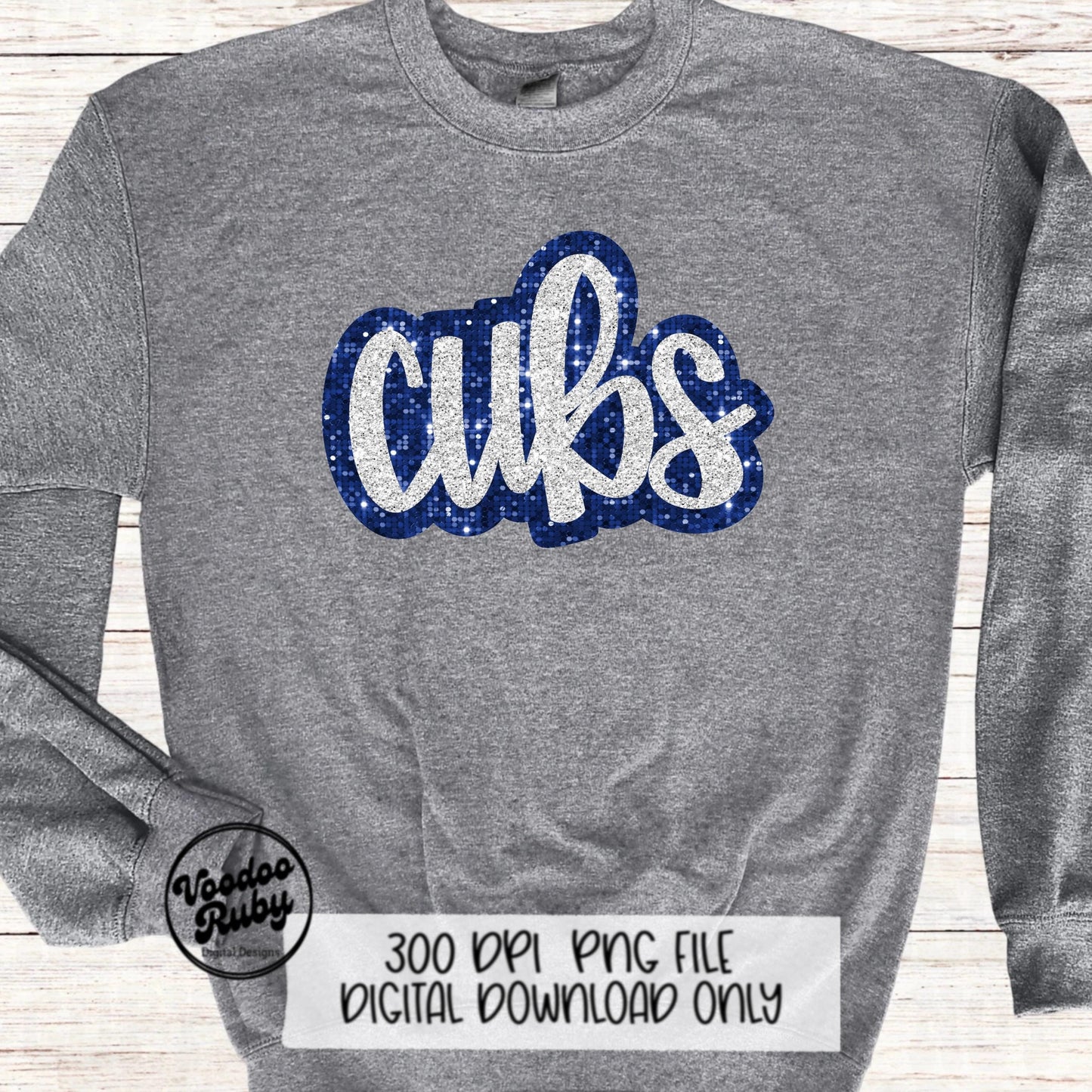 Glitter Cubs Design PNG Sublimation Hand Drawn Digital Download Faux Sequins Football PNG Blue Cubs DTF Printable Cubs Mascot png Clip Art