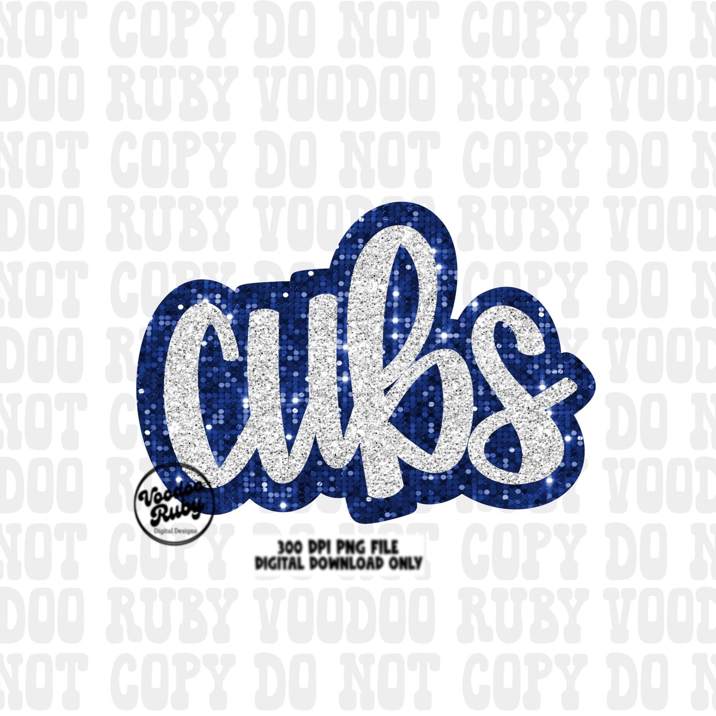 Glitter Cubs Design PNG Sublimation Hand Drawn Digital Download Faux Sequins Football PNG Blue Cubs DTF Printable Cubs Mascot png Clip Art