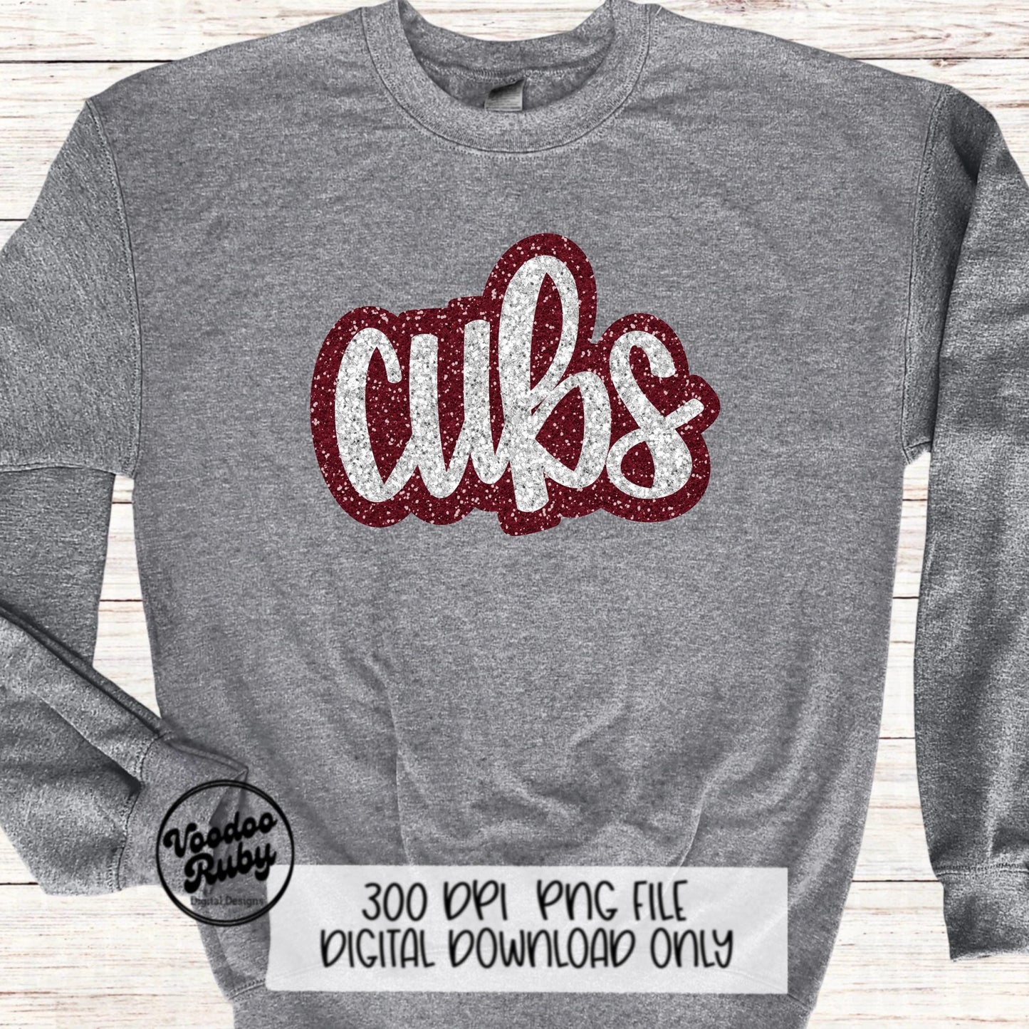 Glitter Cubs Design PNG Sublimation Hand Drawn Digital Download Faux Sequins Football PNG Maroon Cubs DTF Printable Cubs Mascot png Clip Art