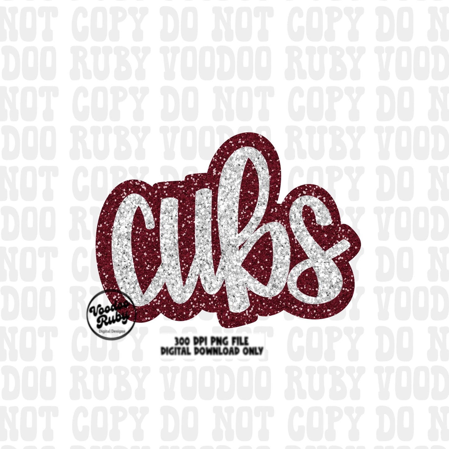 Glitter Cubs Design PNG Sublimation Hand Drawn Digital Download Faux Sequins Football PNG Maroon Cubs DTF Printable Cubs Mascot png Clip Art