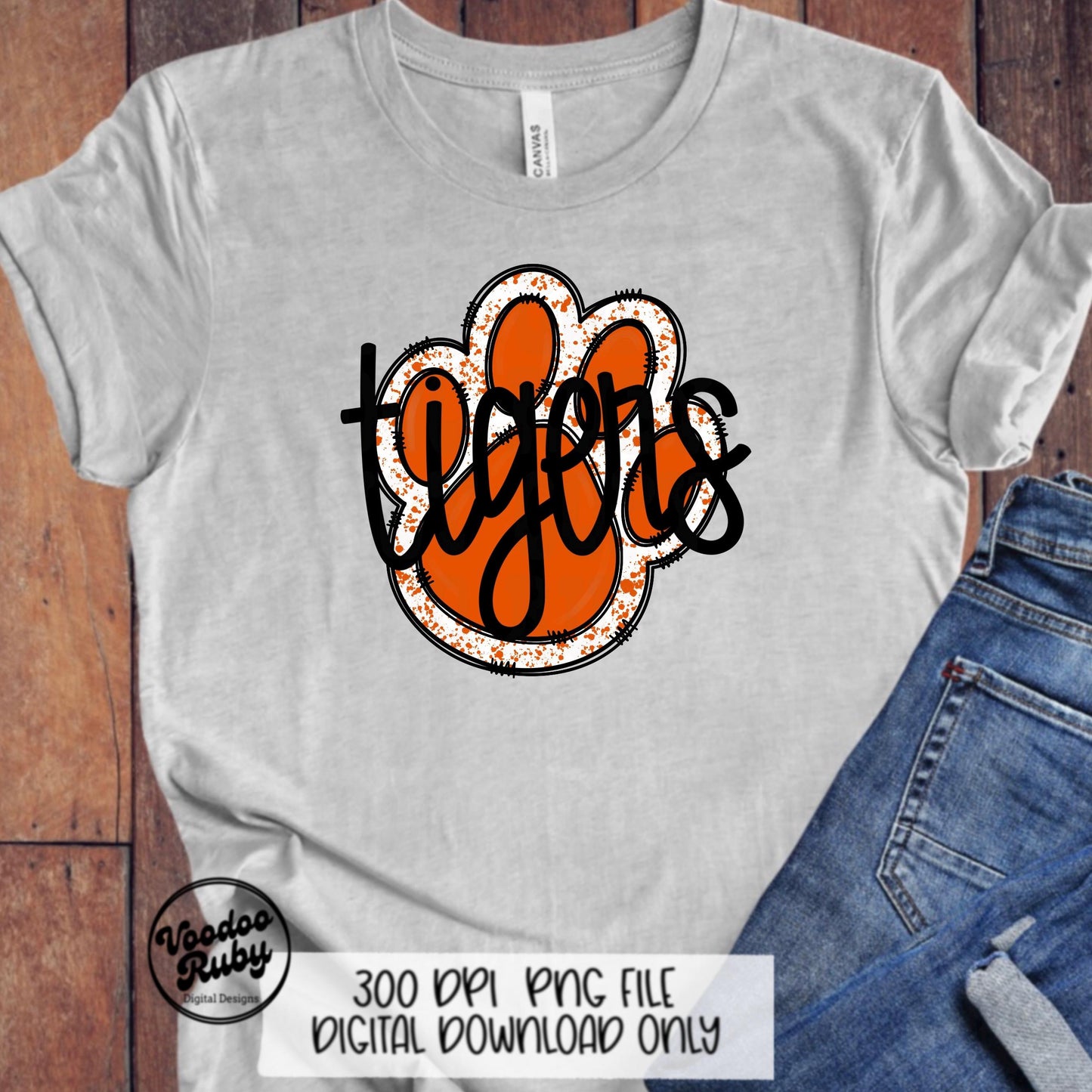 Tigers PNG Design Hand Drawn Digital Download Sublimation Football PNG Paw Print Design Orange Tigers Clip Art Football DTF Printable