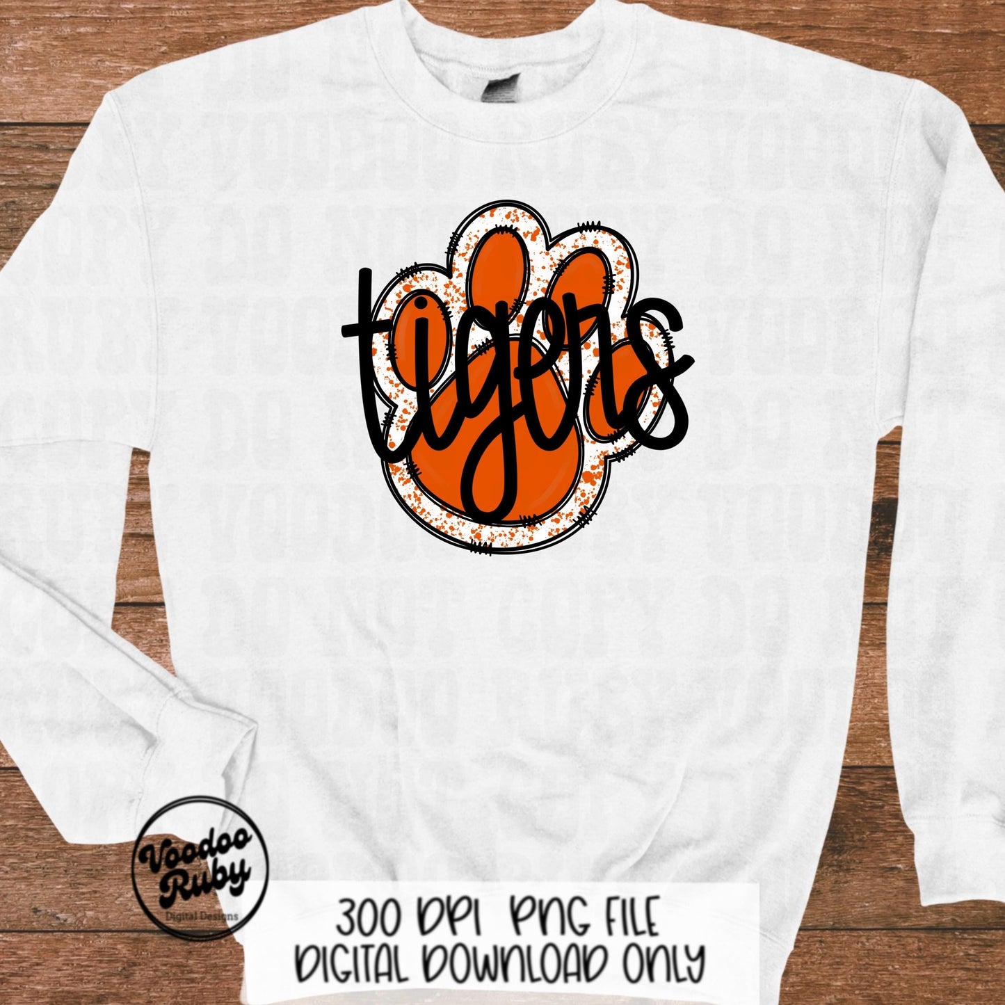 Tigers PNG Design Hand Drawn Digital Download Sublimation Football PNG Paw Print Design Orange Tigers Clip Art Football DTF Printable
