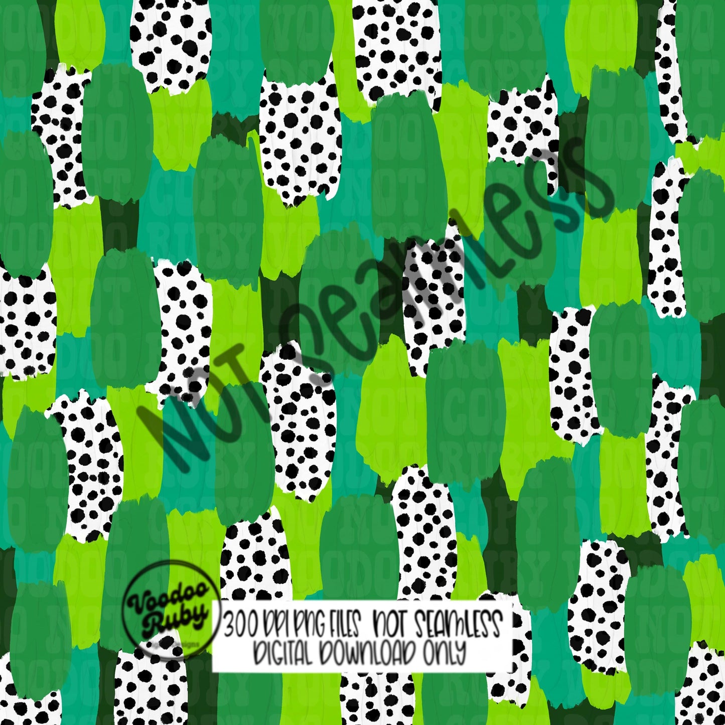 St. Patrick’s Day Brushstroke Background PNG Sublimation Digital Paper Hand Drawn Digital Download Dalmatian Dots Green Brush Strokes Paint