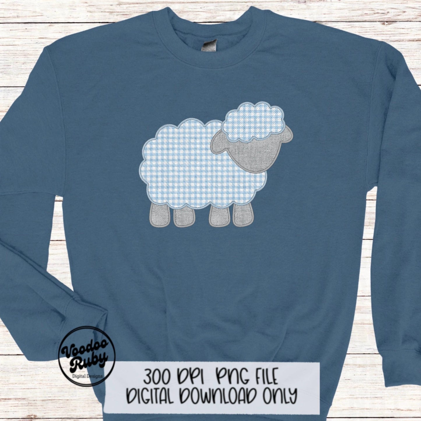 Easter Blue Lamb PNG Design, Faux Embroidered Blue Digital Download, Faux Applique Christian Jesus Clip Art, Baby Blue Sheep DTF Printable