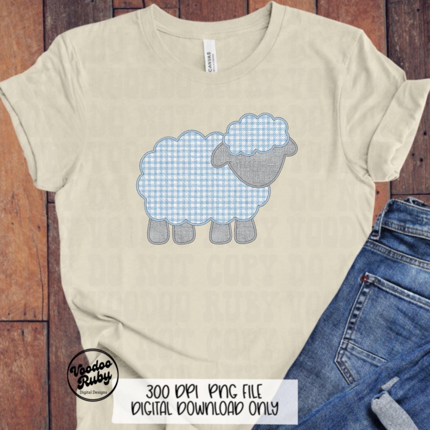 Easter Blue Lamb PNG Design, Faux Embroidered Blue Digital Download, Faux Applique Christian Jesus Clip Art, Baby Blue Sheep DTF Printable