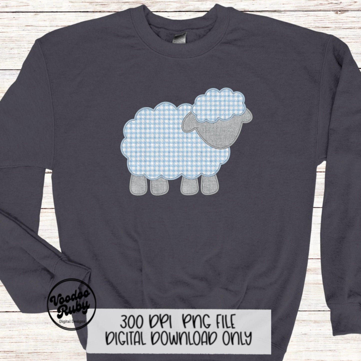 Easter Blue Lamb PNG Design, Faux Embroidered Blue Digital Download, Faux Applique Christian Jesus Clip Art, Baby Blue Sheep DTF Printable