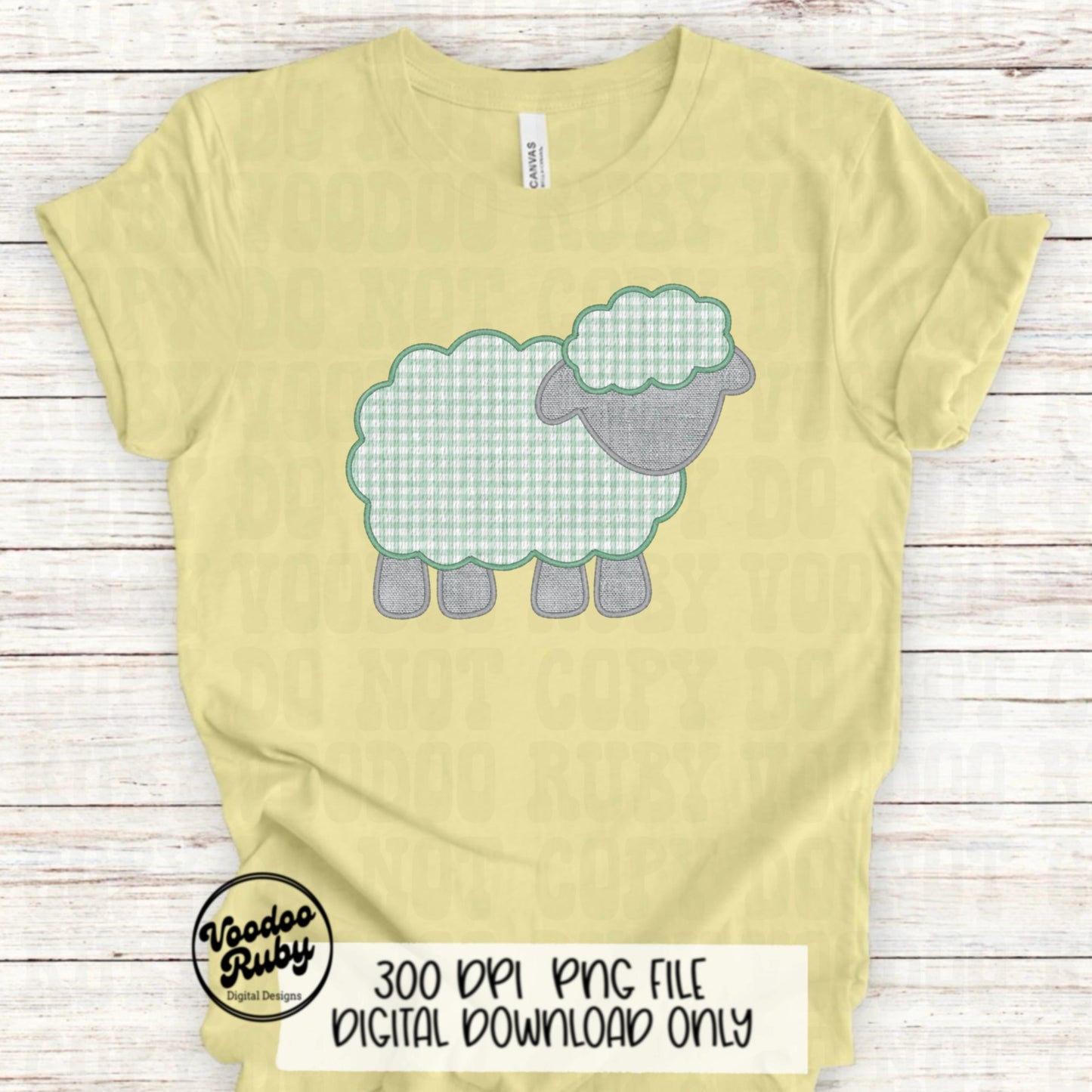 Easter Green Lamb PNG Design, Faux Embroidered Green Digital Download, Faux Applique Christian Jesus Clip Art, Baby Sheep DTF Printable