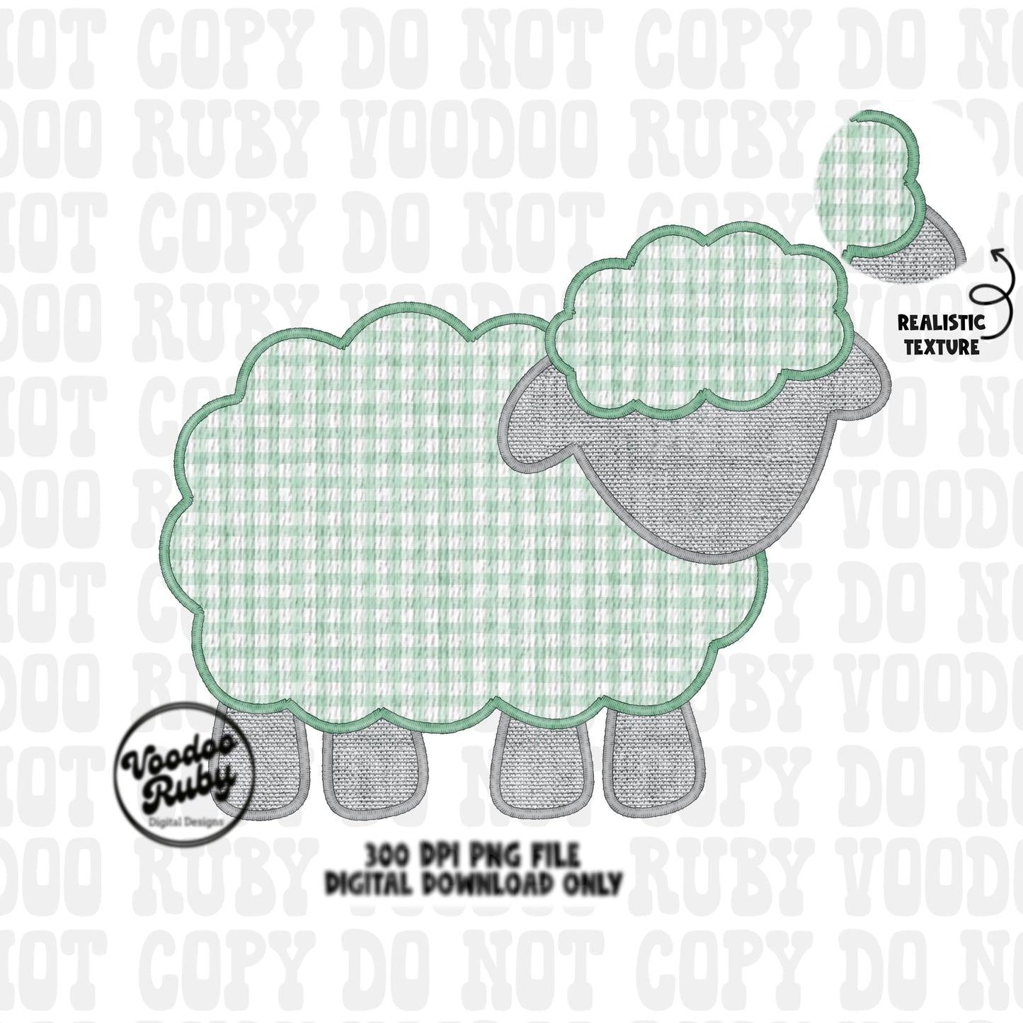 Easter Green Lamb PNG Design, Faux Embroidered Green Digital Download, Faux Applique Christian Jesus Clip Art, Baby Sheep DTF Printable