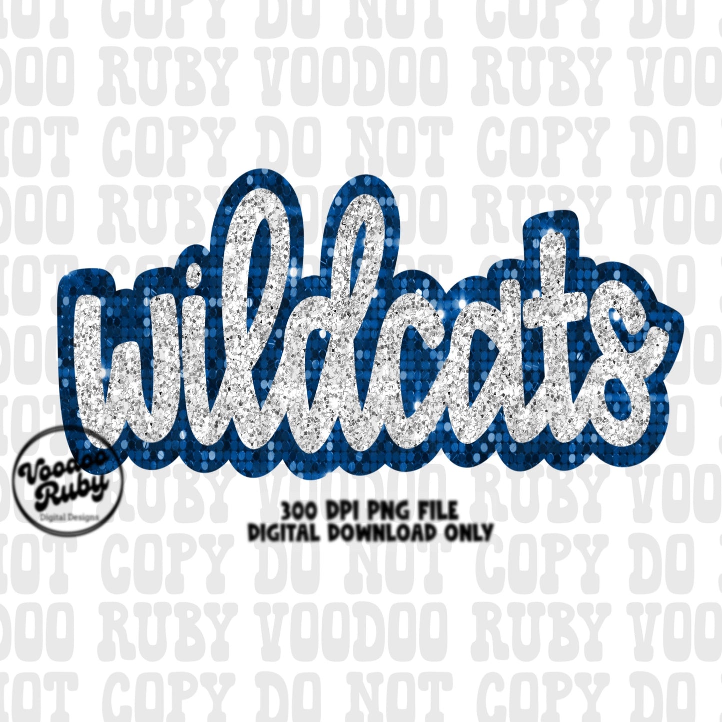 Wildcats PNG Design Hand Drawn Digital Download Sublimation Sequins Glitter Faux Sequin PNG Printable Blue Wildcats Football DTF