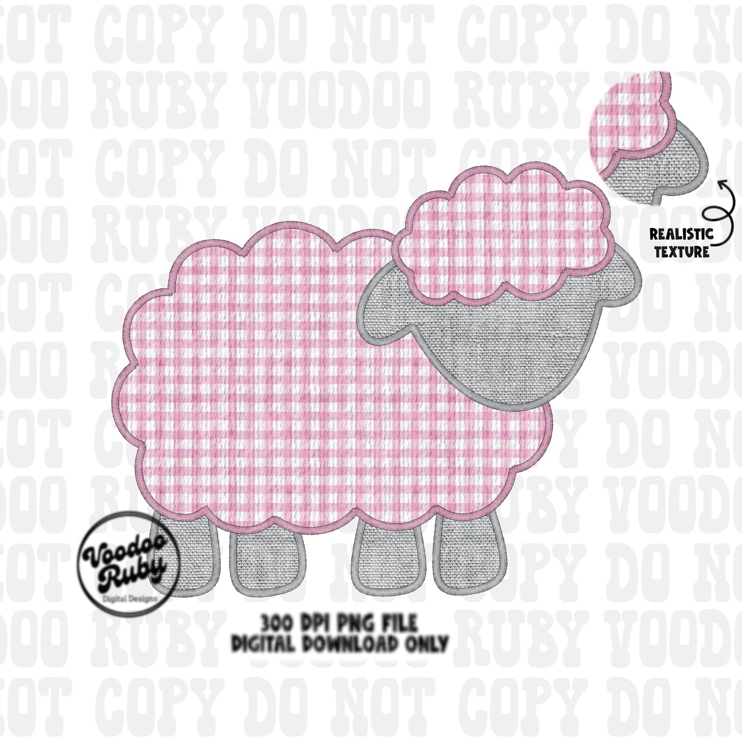 Easter Pink Lamb PNG Design, Faux Embroidered Pink Digital Download, Faux Applique Christian Jesus Clip Art, Baby Pink Sheep DTF Printable