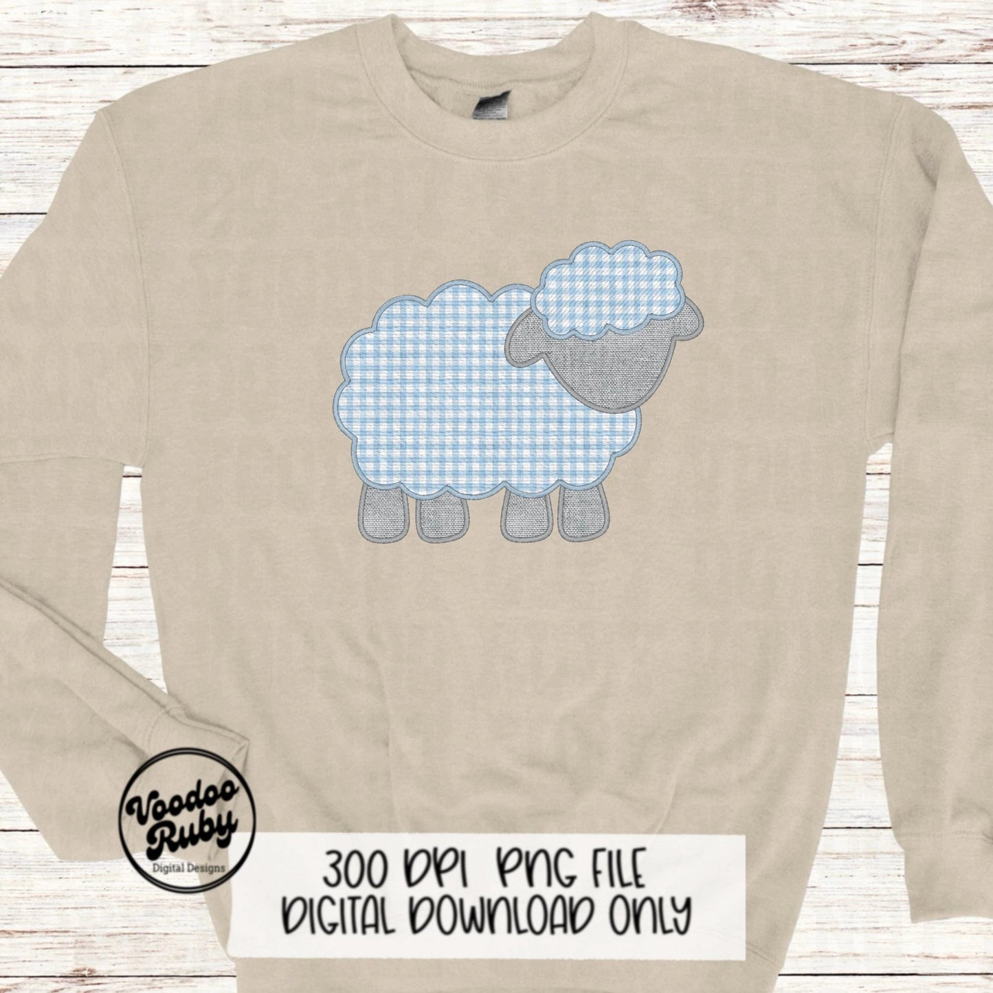 Easter Blue Lamb PNG Design, Faux Embroidered Blue Digital Download, Faux Applique Christian Jesus Clip Art, Baby Blue Sheep DTF Printable