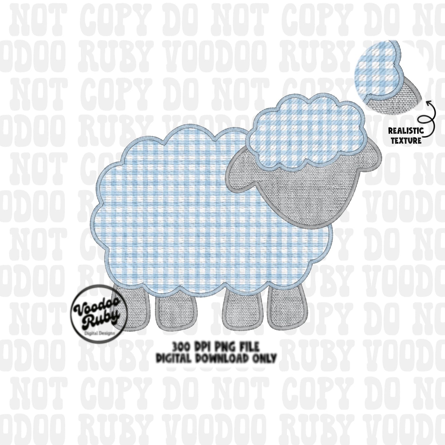 Easter Blue Lamb PNG Design, Faux Embroidered Blue Digital Download, Faux Applique Christian Jesus Clip Art, Baby Blue Sheep DTF Printable