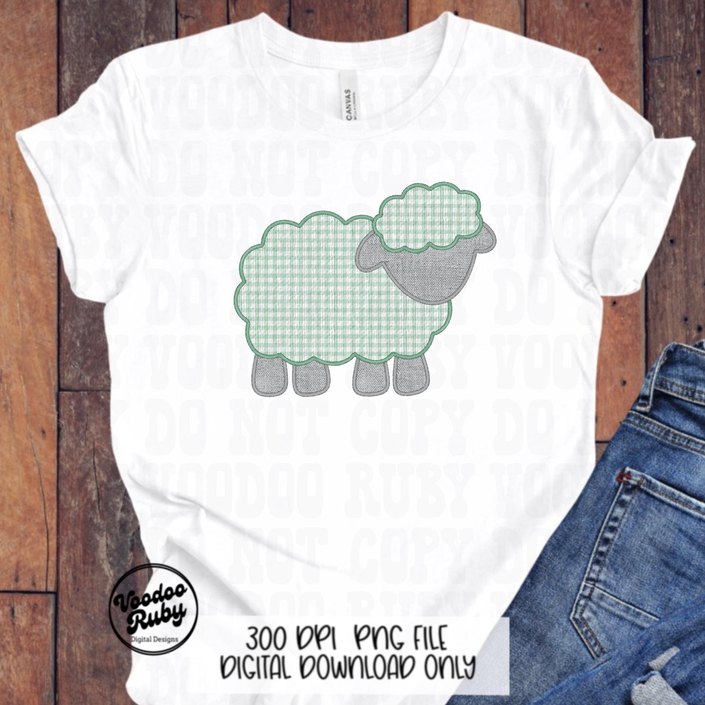 Easter Green Lamb PNG Design, Faux Embroidered Green Digital Download, Faux Applique Christian Jesus Clip Art, Baby Sheep DTF Printable