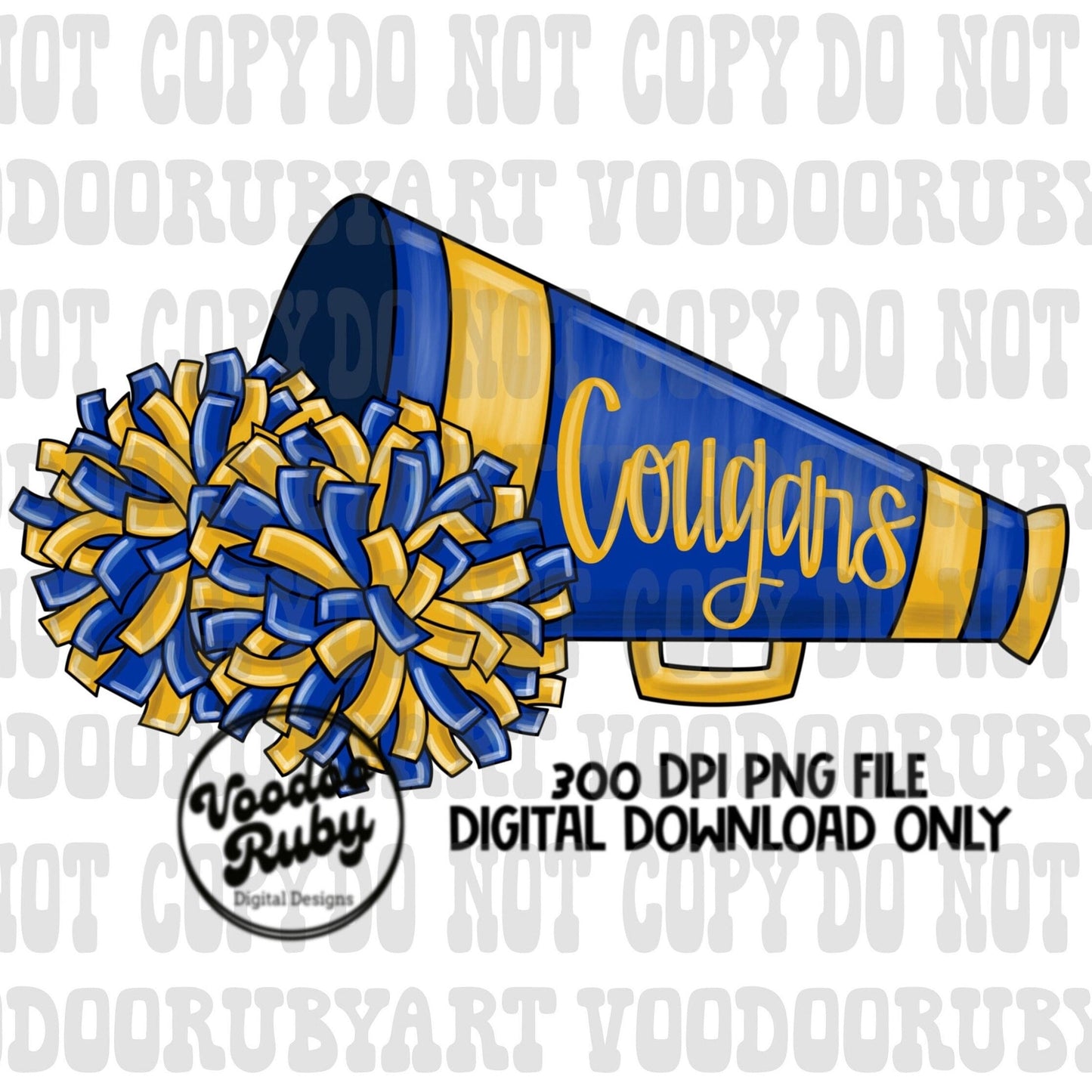 Cougars PNG Design Sublimation Hand Drawn Digital Download Cheer Cougars Football PNG Cheerleader Clip Art Cheer Dtf Printable Megaphone