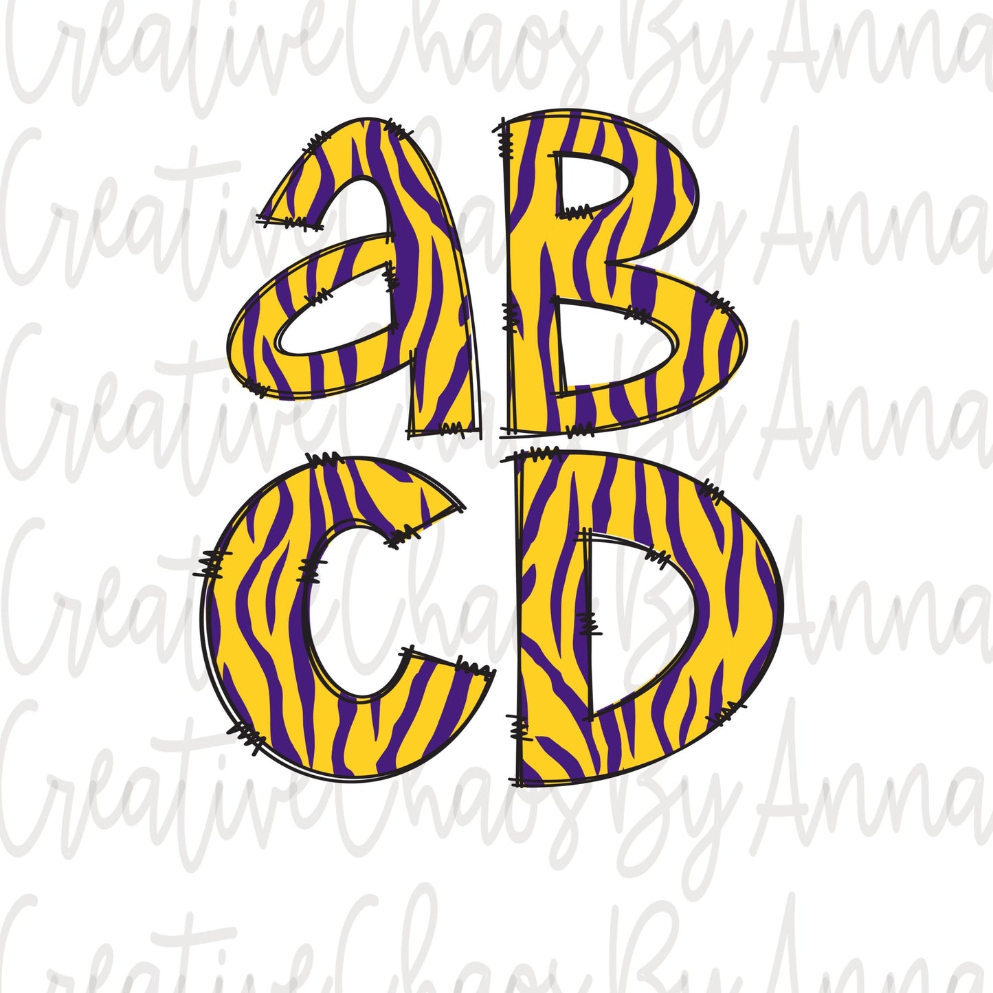 Tigers Doodle Letters PNG Alphabet Bundle png Purple Gold Tigers Alphabet Hand Drawn Alpha Pack Digital Download Sublimation Alphabet DTF