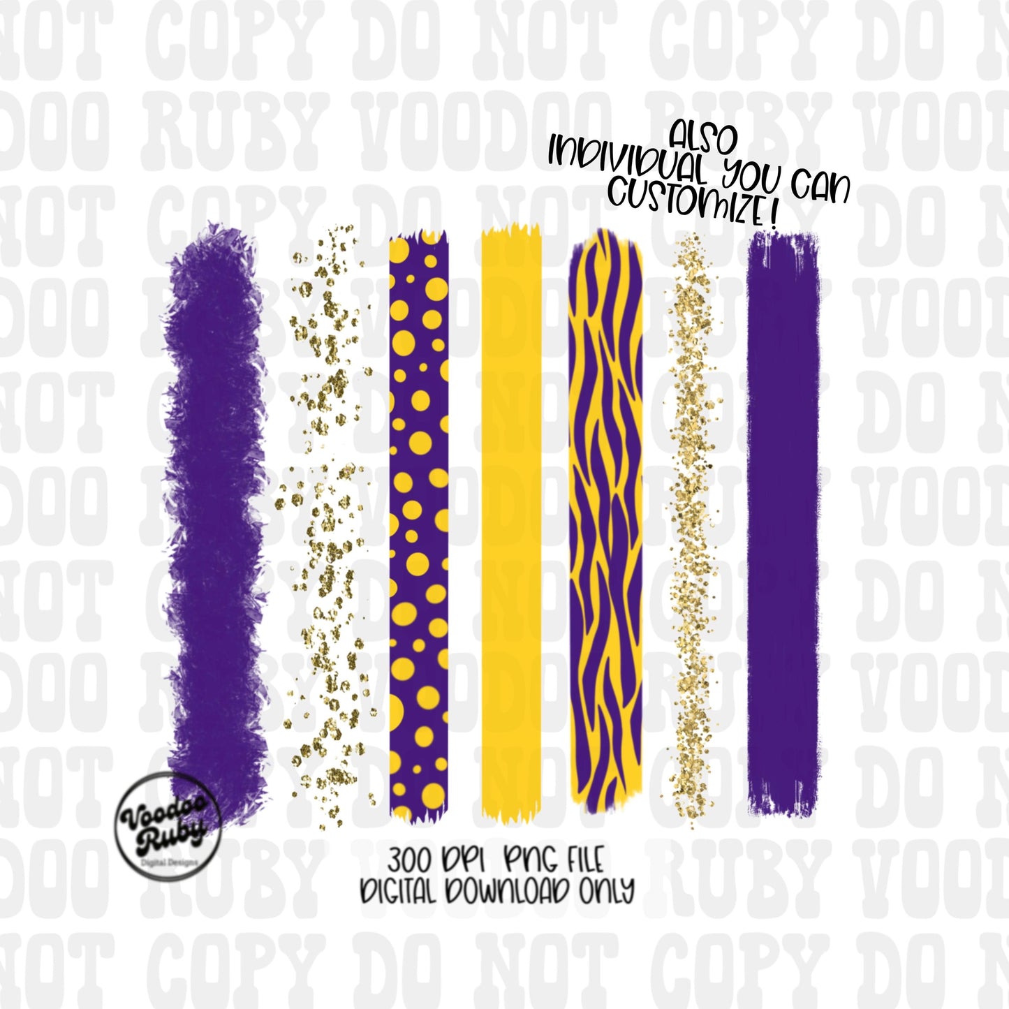Purple and Gold PNG Individual Brushstrokes | Background | Hand Drawn Design Digital Download | Tiger PNG | Clip Art | Printable | Football