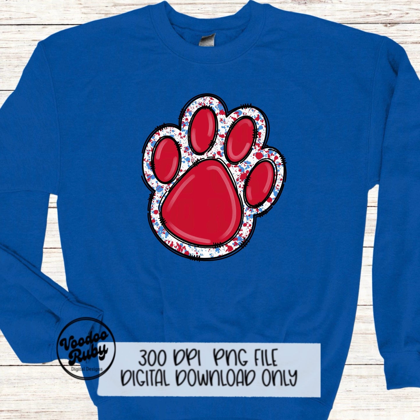 Red and Light Blue Paw Print PNG Sublimation Design Hand Drawn Digital Download Doodle Paw Print Football Mascot DTF Printable Clip Art