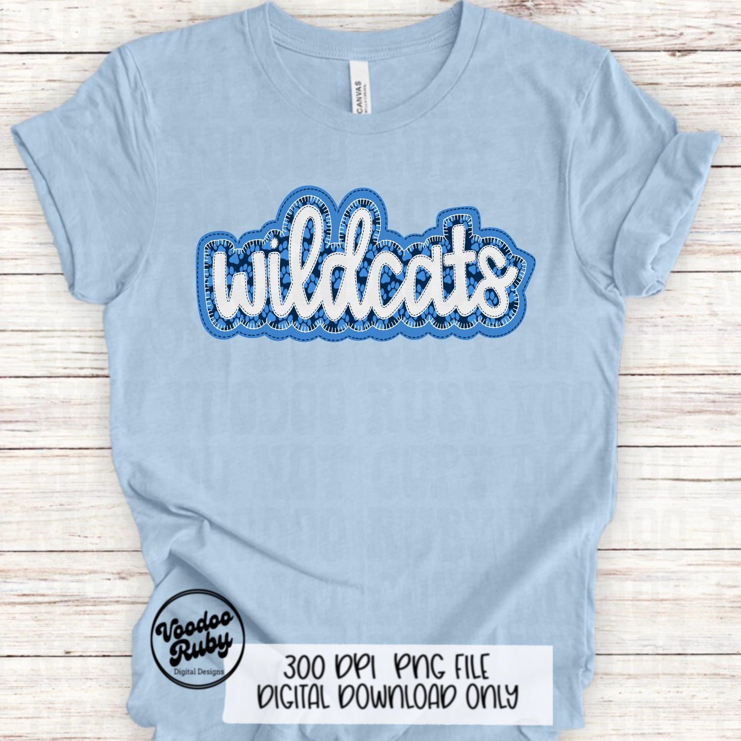 Wildcats PNG Design Embroidery Faux Applique Hand Drawn Digital Download Sublimation Wildcats Mascot PNG Football Blue Wildcats DTF