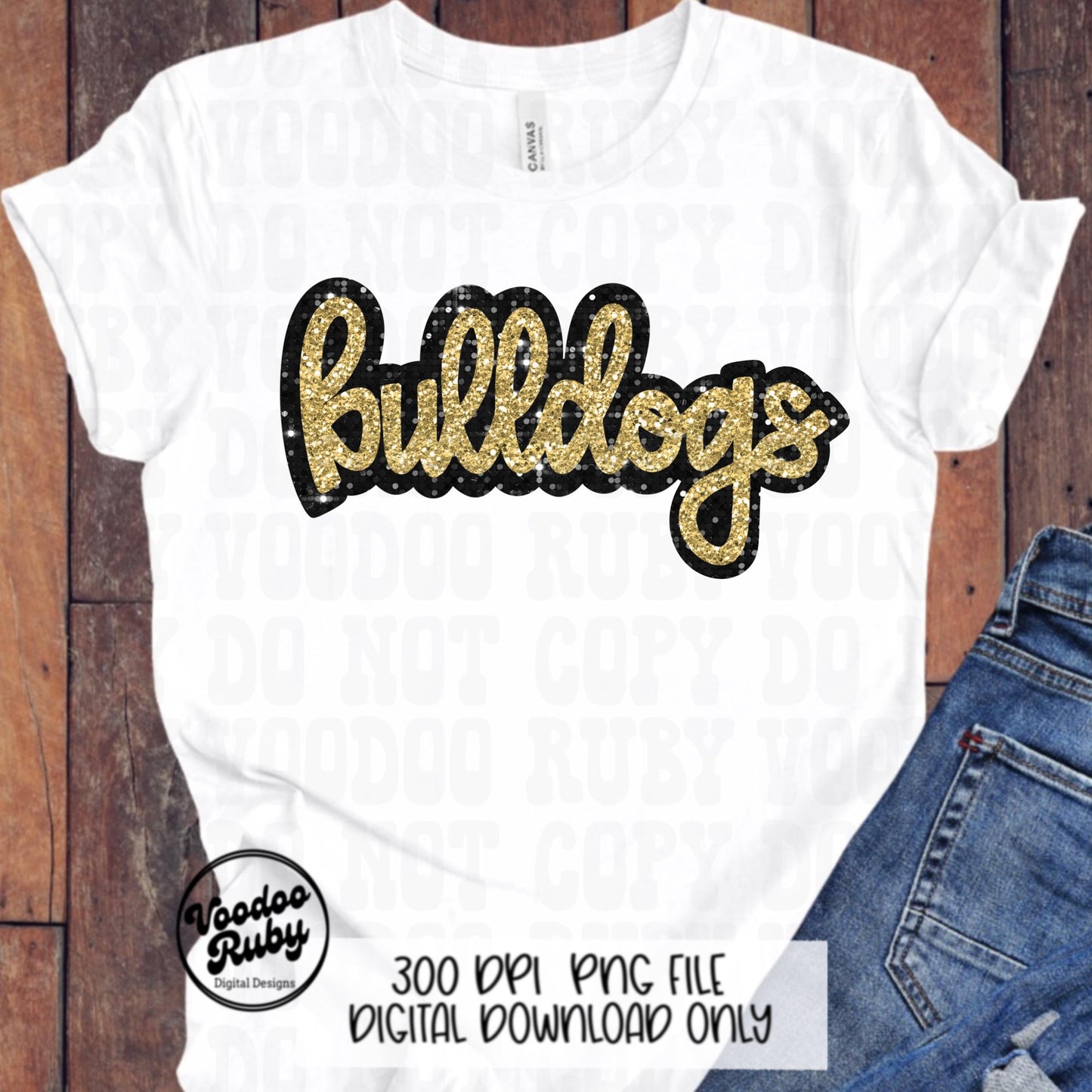 Glitter Bulldogs PNG Design Sublimation Sequins Hand Drawn Digital Download Faux Sequins Patch PNG Black and Gold Bulldogs Football DTF
