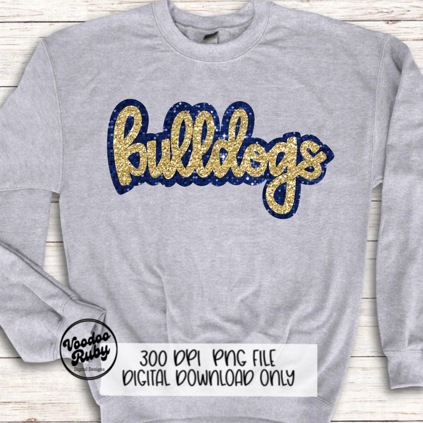 Bulldogs PNG Design Sequin Mascot Faux Appliqué Hand Drawn Digital Download Sublimation Football Sequins Blue Gold Bulldogs DTF Printable