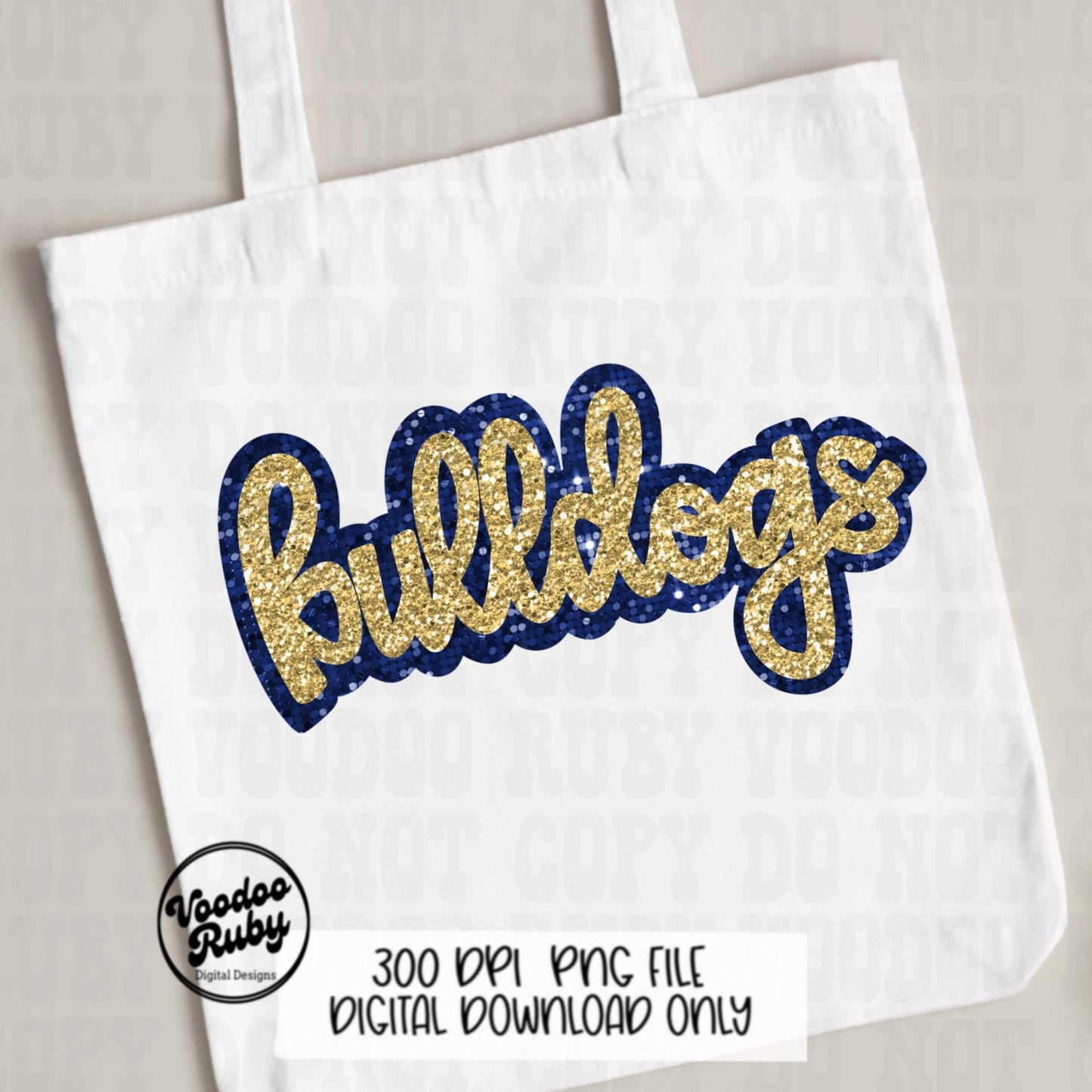 Bulldogs PNG Design Sequin Mascot Faux Appliqué Hand Drawn Digital Download Sublimation Football Sequins Blue Gold Bulldogs DTF Printable