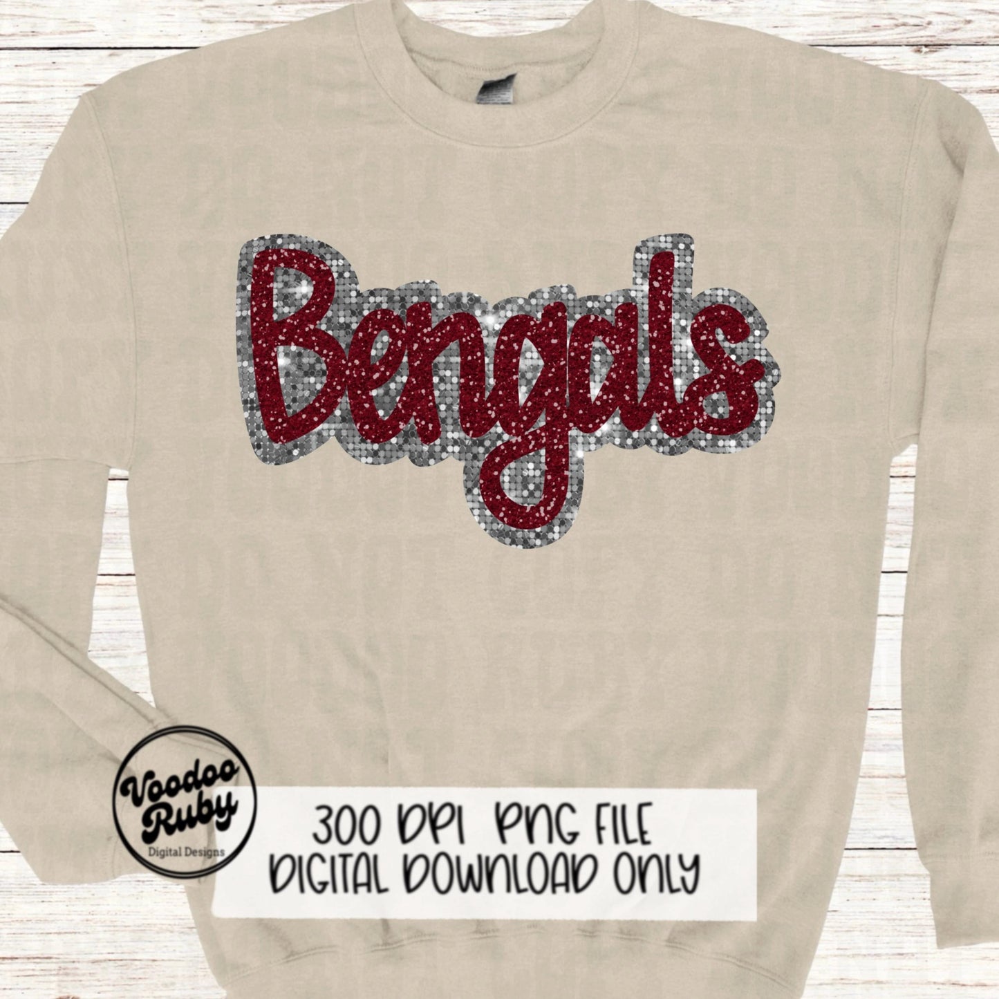 Bengals PNG Design Sequins Glitter Hand Drawn Digital Download Faux Sequins Patch PNG Printable Clip Art Faux Appliqué Bengals Football DTF